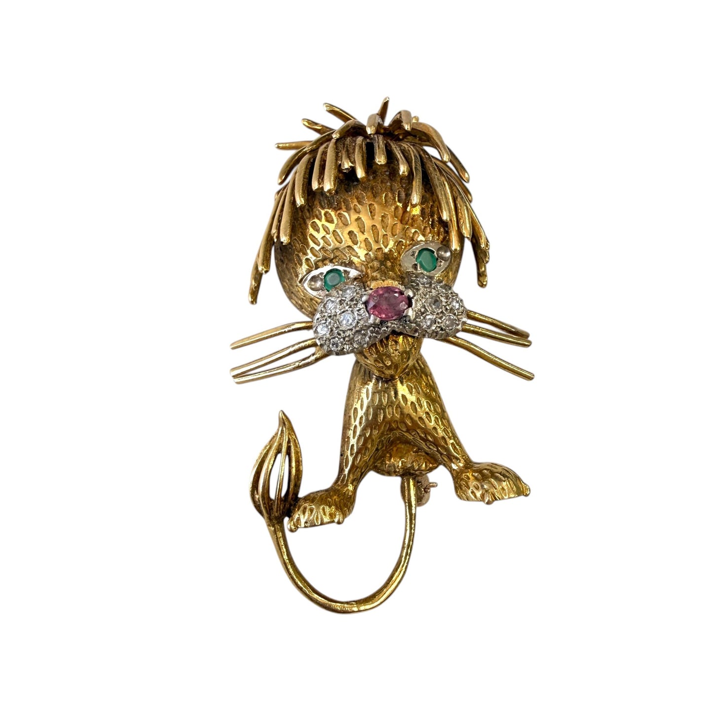 Vintage 18k Yellow Gold Lion Brooch 17.3g