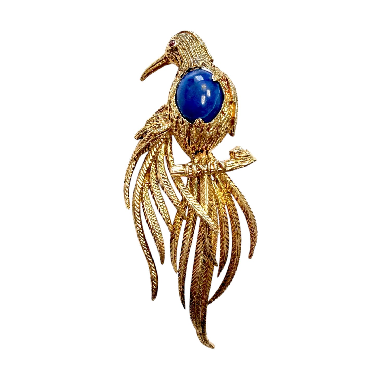 Vintage Bird Brooch with Interchangeable Stone in 14k Yellow Gold 18g.