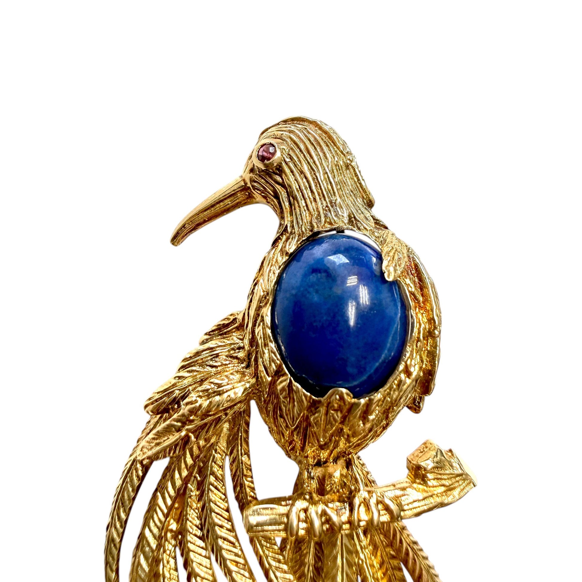 Vintage Bird Brooch with Interchangeable Stone in 14k Yellow Gold 18g.