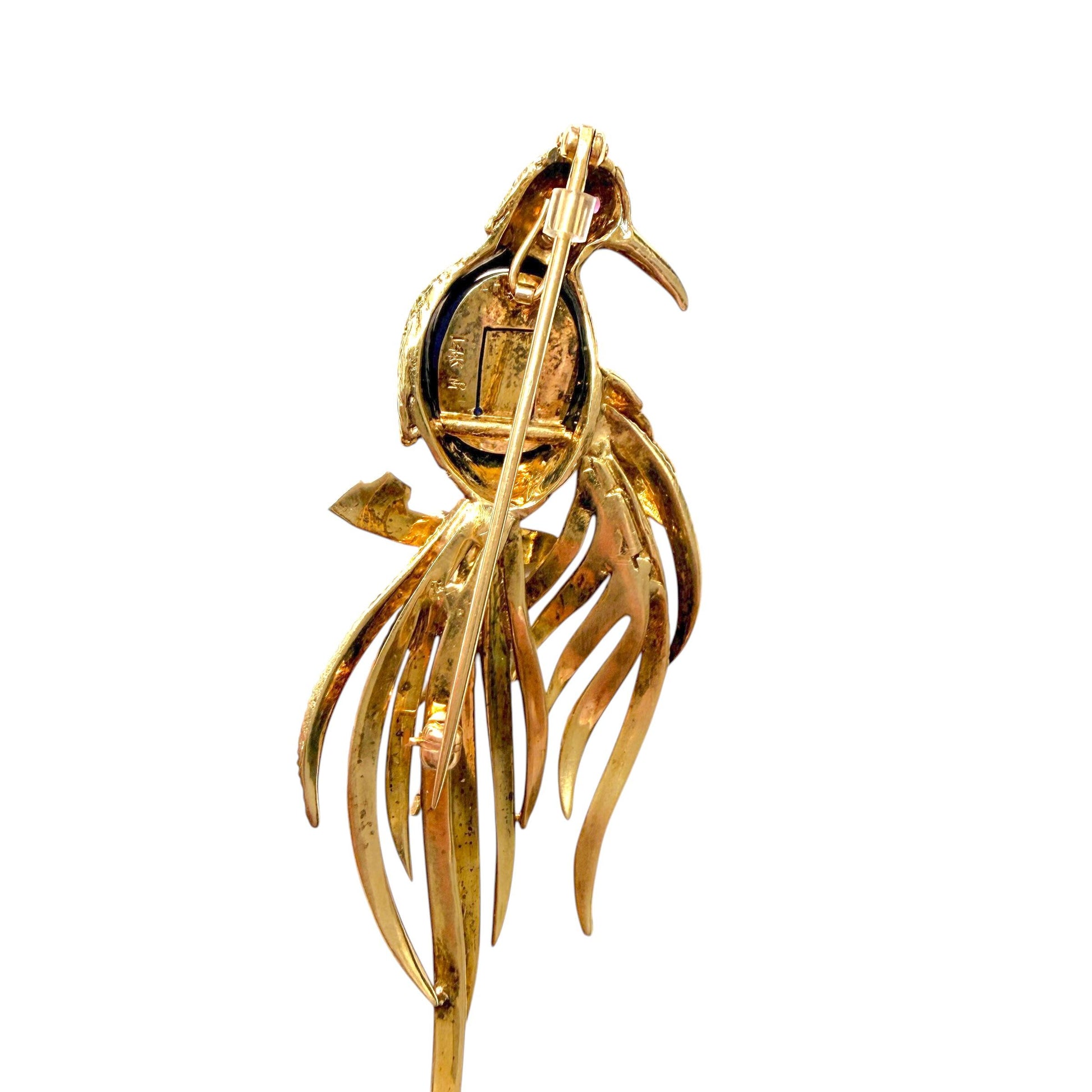Vintage Bird Brooch with Interchangeable Stone in 14k Yellow Gold 18g.