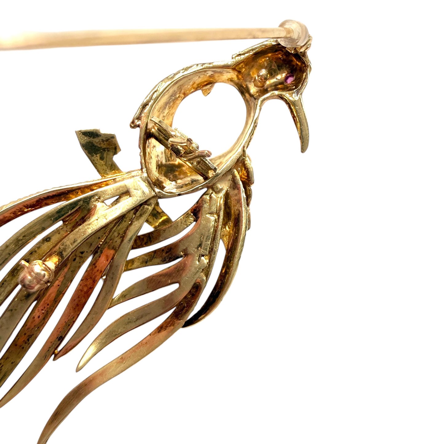 Vintage Bird Brooch with Interchangeable Stone in 14k Yellow Gold 18g.