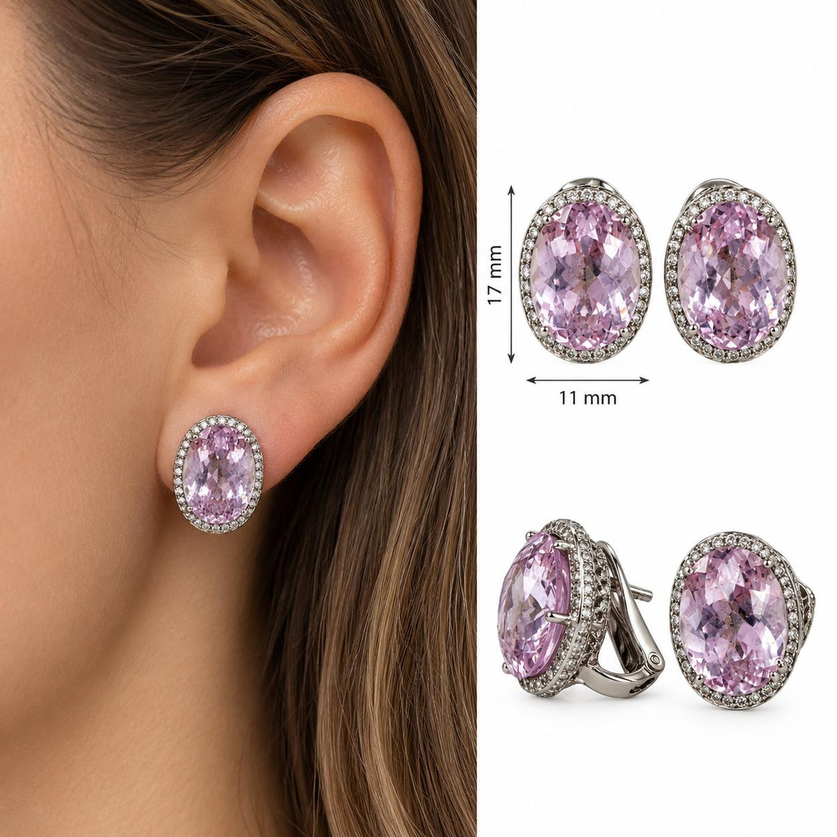 19.64cttw. Kunzite Earrings in 18k White Gold 14.51g.