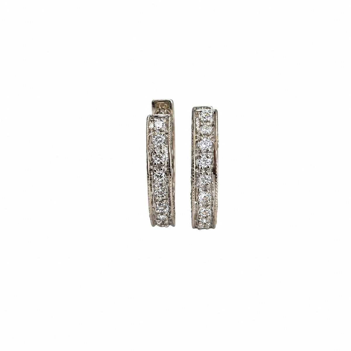 14k White Gold  White Diamond Loop Earrings 2.29g.