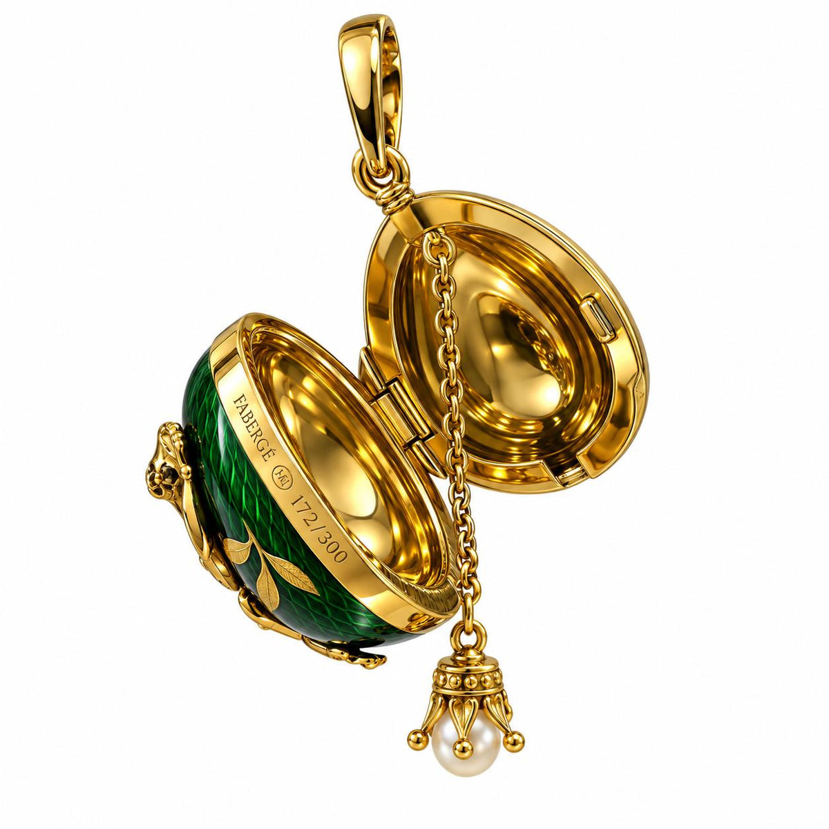 18k Yellow Gold Enamel Faberge Egg Pendant with White DIamonds 14.13g.