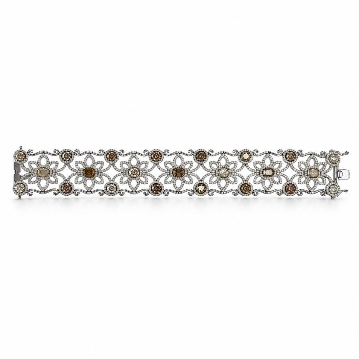 16.08cttw. White & Fancy Yellow Diamond Wide Bracelet in 18k White Gold 71.54g.
