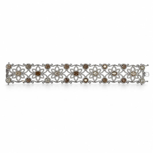 16.08cttw. White & Fancy Yellow Diamond Wide Bracelet in 18k White Gold 71.54g.