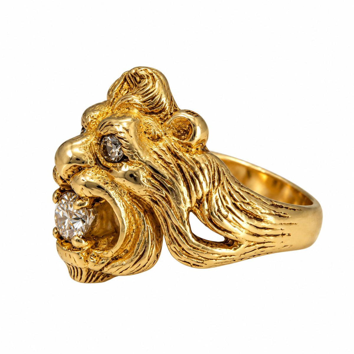 14k Yellow Gold Lion Ring with White Diamonds 13.35g. 9.5US