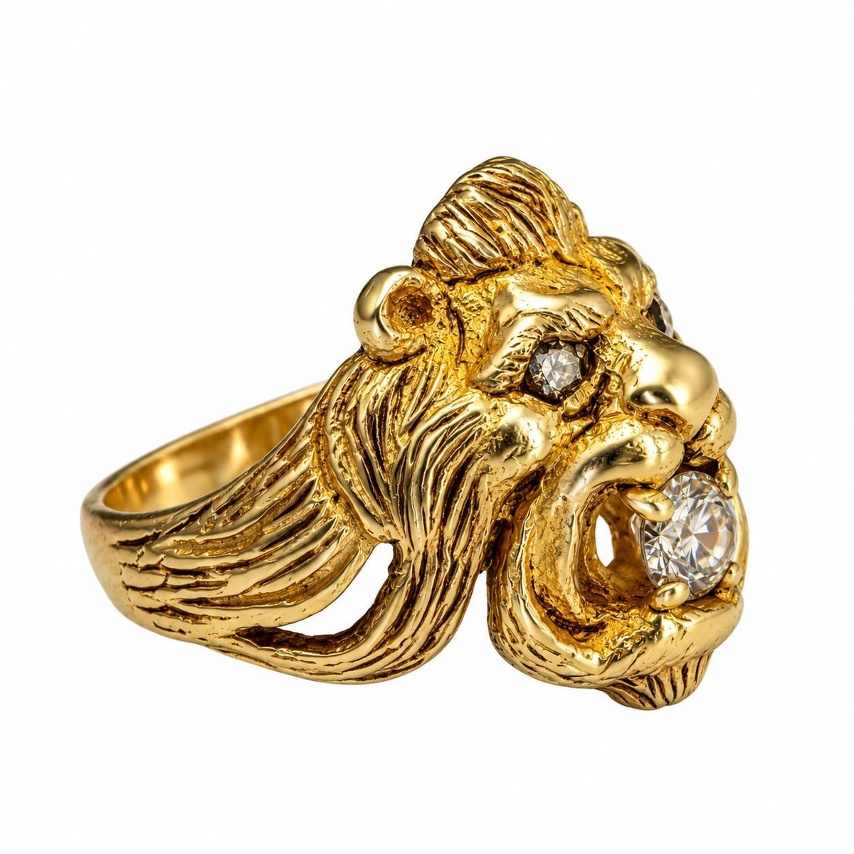 14k Yellow Gold Lion Ring with White Diamonds 13.35g. 9.5US