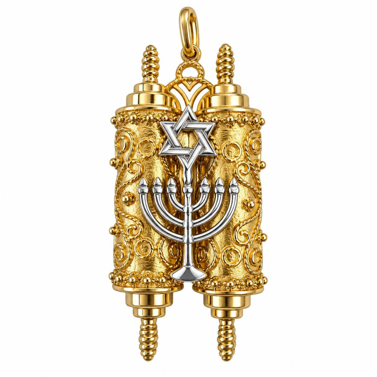 13.25k Two Toned Gold Torah Pendant 19.84g.
