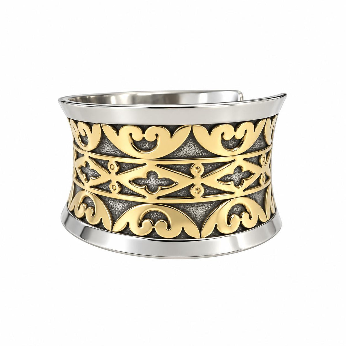 John Hardy 18k Yellow Gold & Silver Art Deco Bangle Bracelet 48.87g.