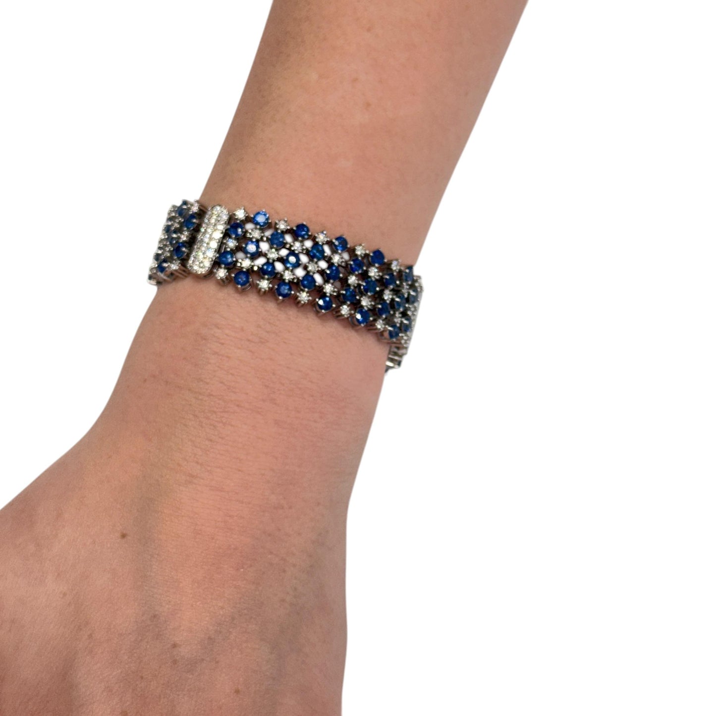 8.90cttw. Blue Sapphire & 4.30cttw. White Diamond Bracelet in 14k WG 6.25"
