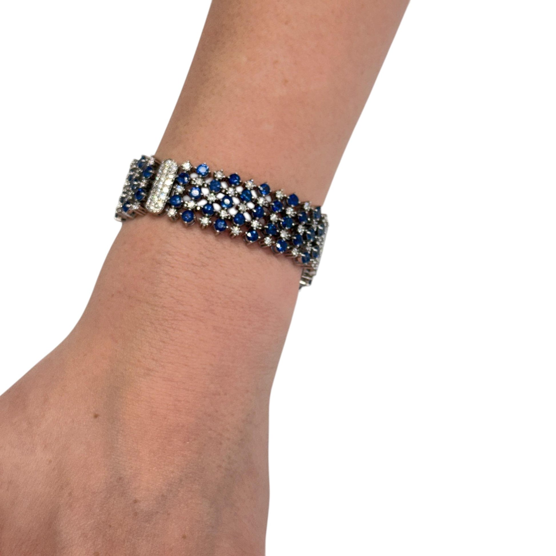 8.90cttw. Blue Sapphire & 4.30cttw. White Diamond Bracelet in 14k WG 6.25"