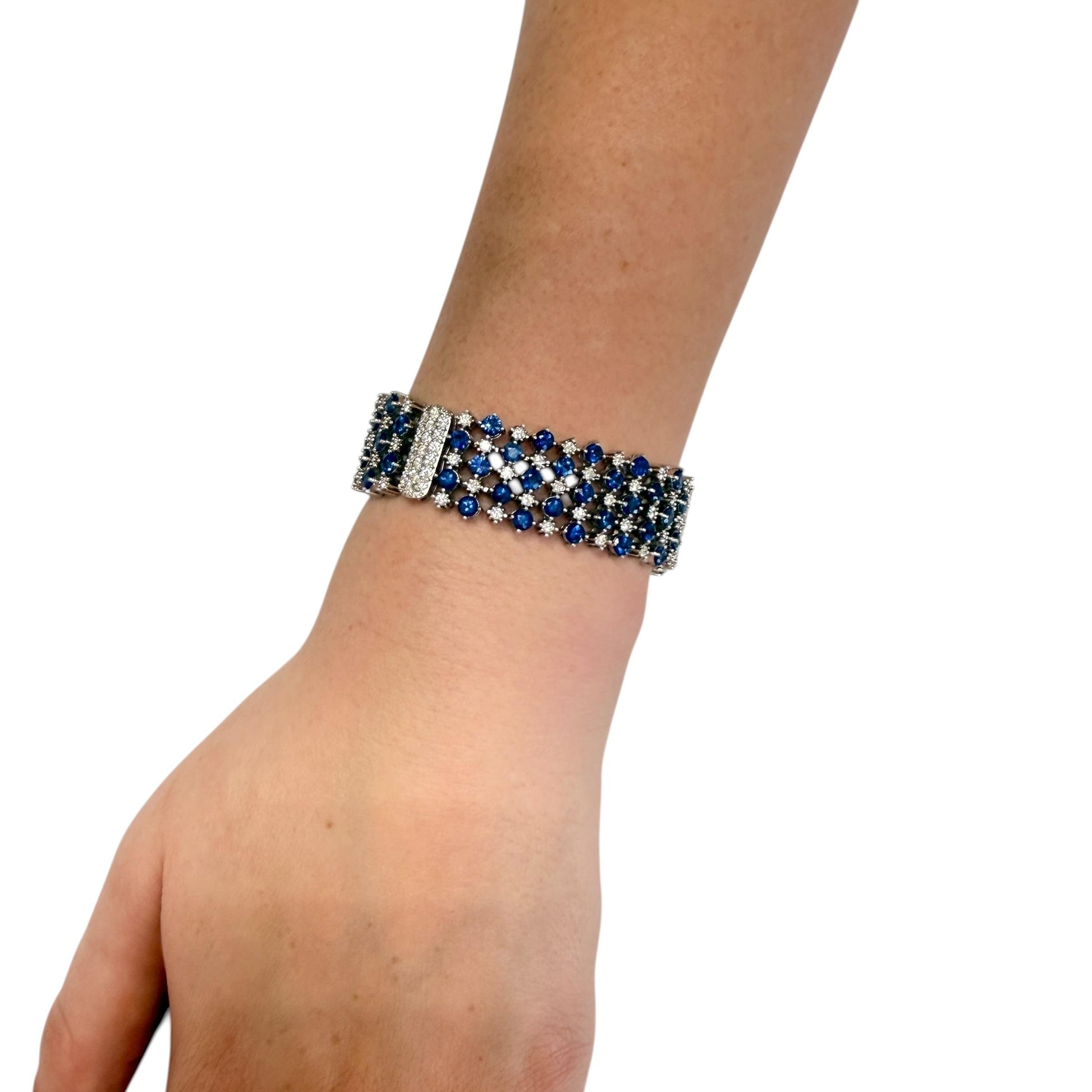 8.90cttw. Blue Sapphire & 4.30cttw. White Diamond Bracelet in 14k WG 6.25"