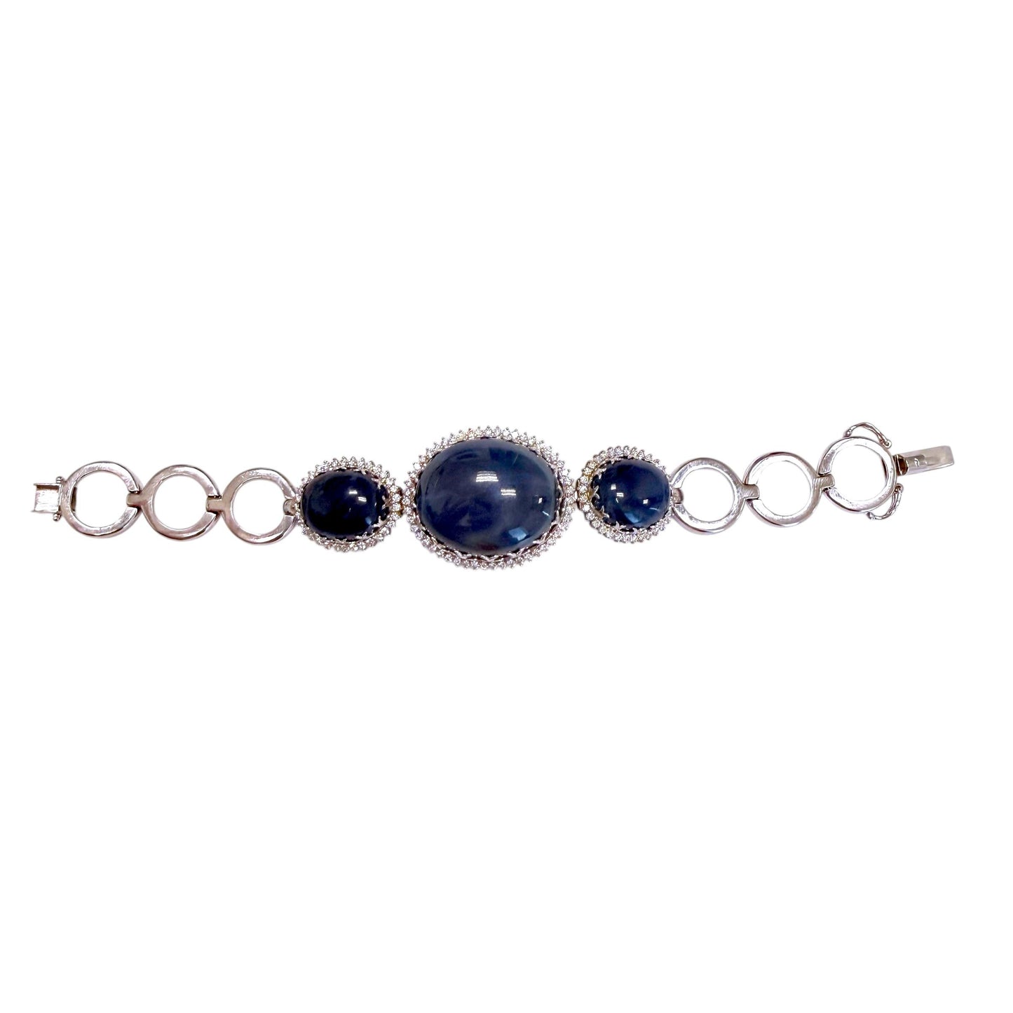 82.10cttw. Cabuchon Cut Blue Sapphire & Diamond Vintage Bracelet  14K WG 38.73G