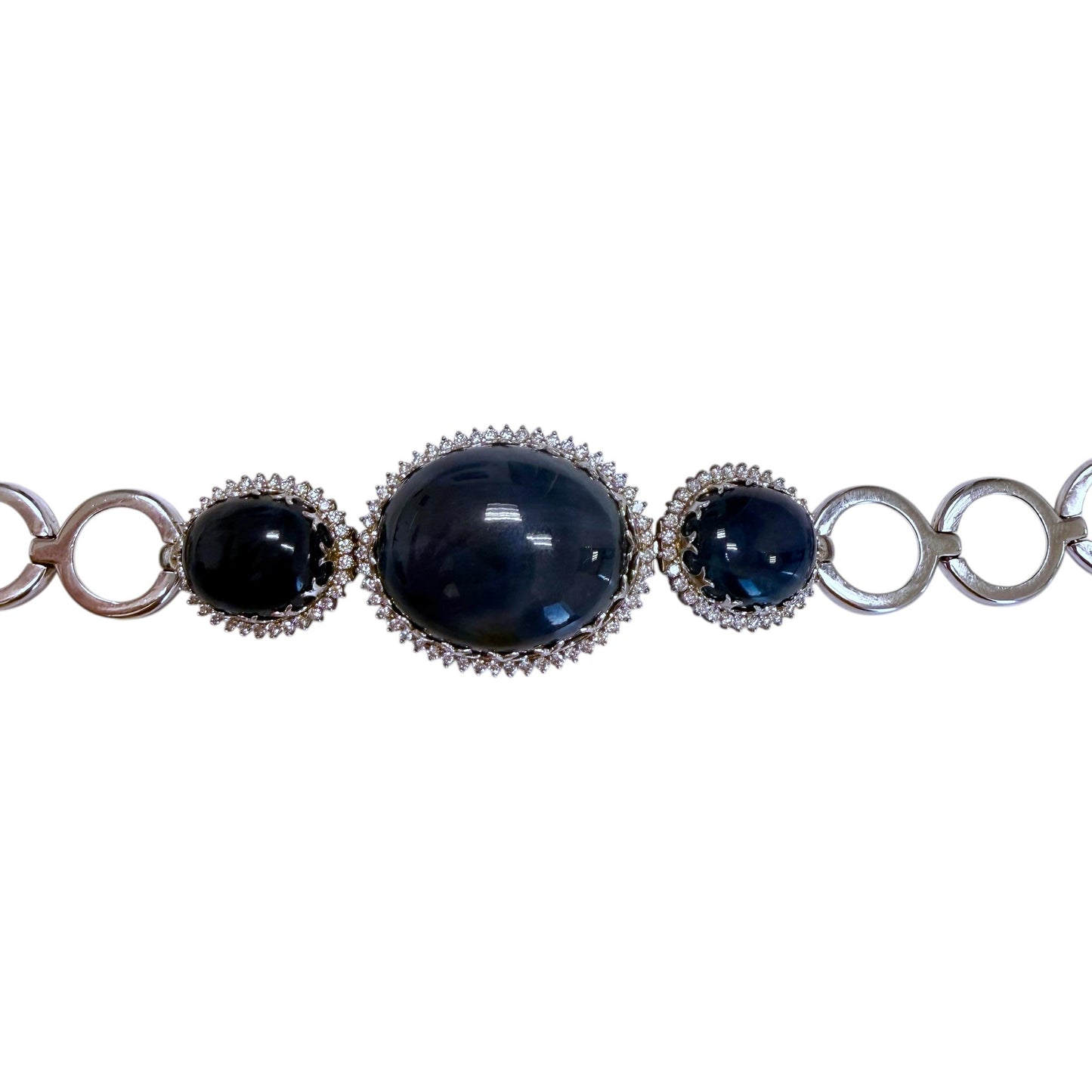 82.10cttw. Cabuchon Cut Blue Sapphire & Diamond Vintage Bracelet  14K WG 38.73G