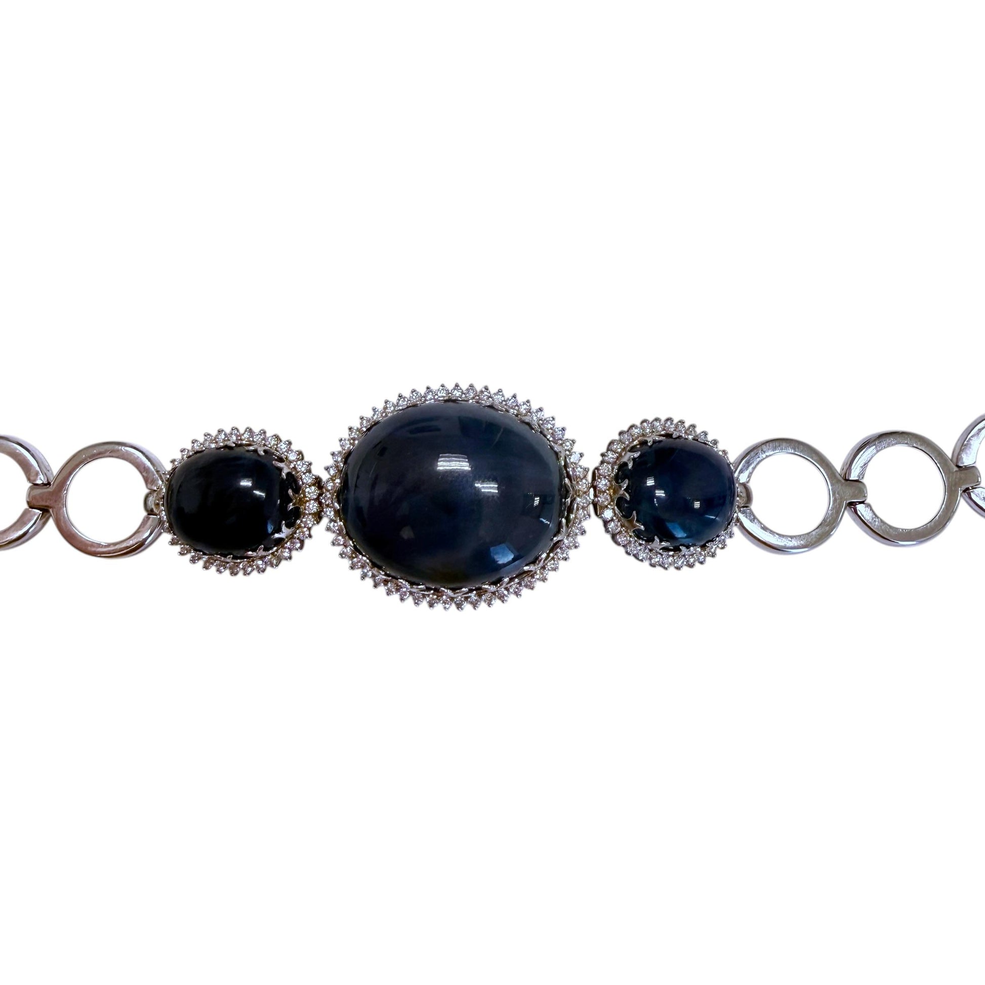 82.10cttw. Cabuchon Cut Blue Sapphire & Diamond Vintage Bracelet  14K WG 38.73G