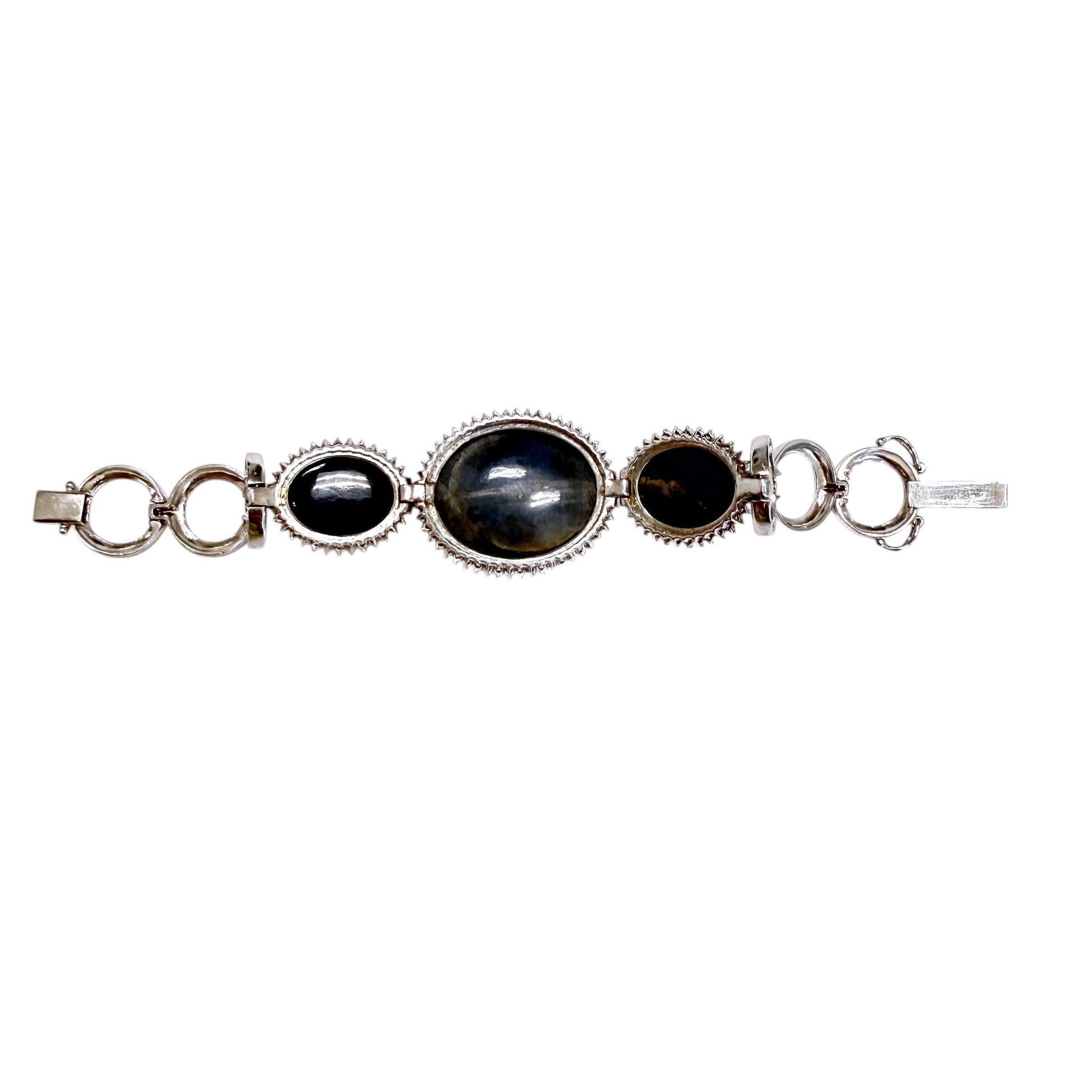 82.10cttw. Cabuchon Cut Blue Sapphire & Diamond Vintage Bracelet  14K WG 38.73G