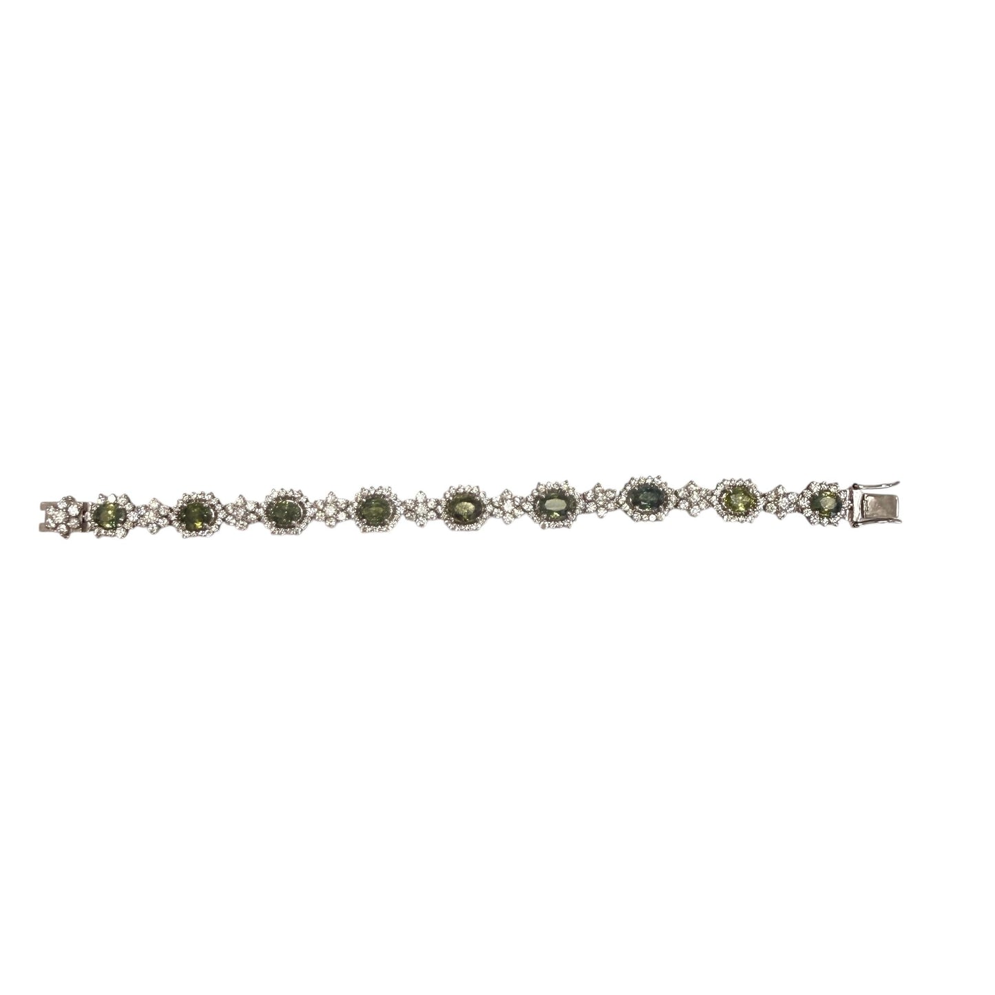 8.1cttw. Green Sapphire & 5.3cttw. White Diamond Bracelet in 14K WG 6" 17.3g.