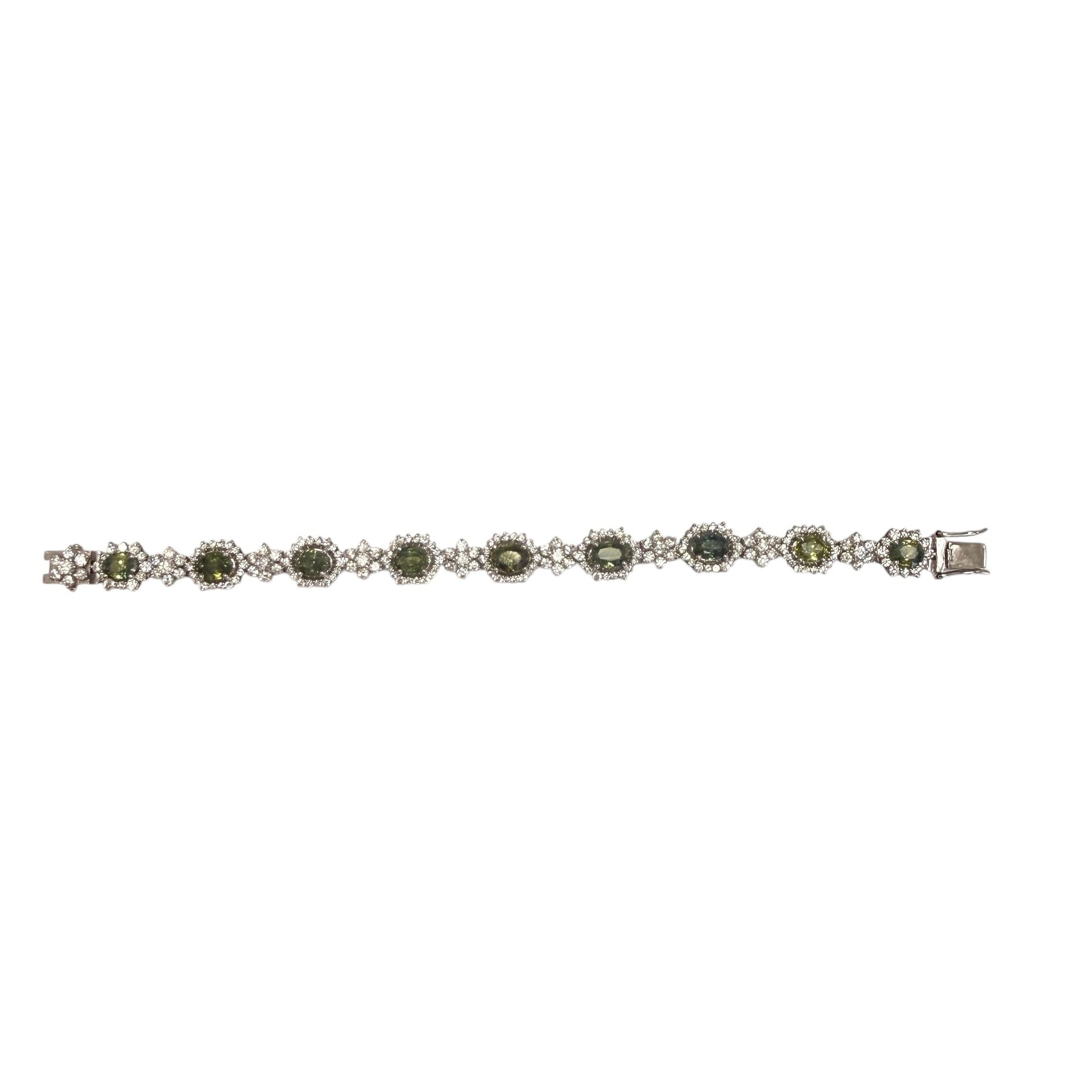 8.1cttw. Green Sapphire & 5.3cttw. White Diamond Bracelet in 14K WG 6" 17.3g.