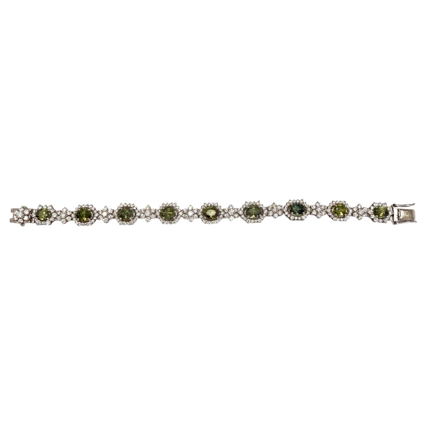 8.1cttw. Green Sapphire & 5.3cttw. White Diamond Bracelet in 14K WG 6" 17.3g.