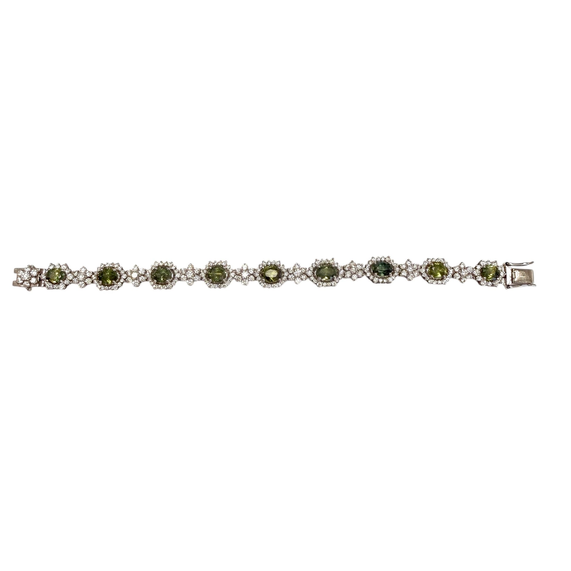 8.1cttw. Green Sapphire & 5.3cttw. White Diamond Bracelet in 14K WG 6" 17.3g.