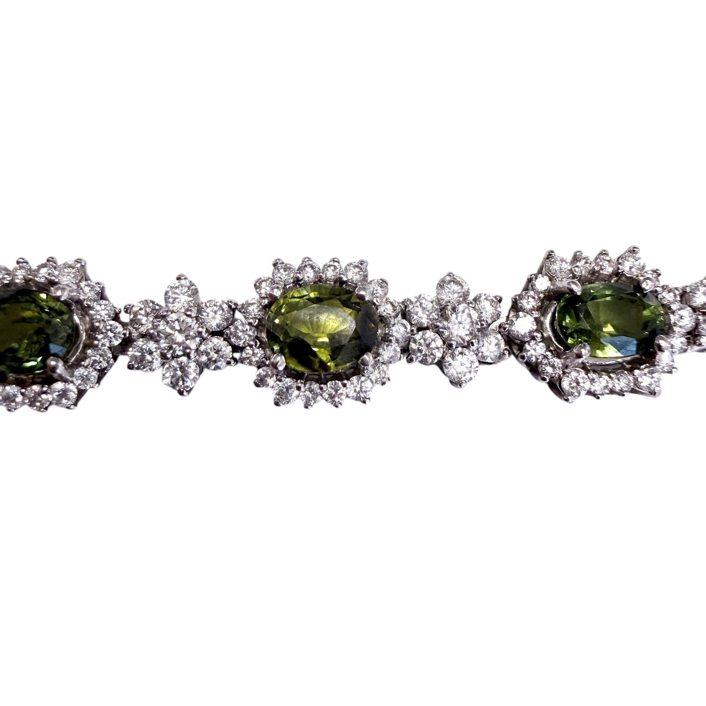 8.1cttw. Green Sapphire & 5.3cttw. White Diamond Bracelet in 14K WG 6" 17.3g.
