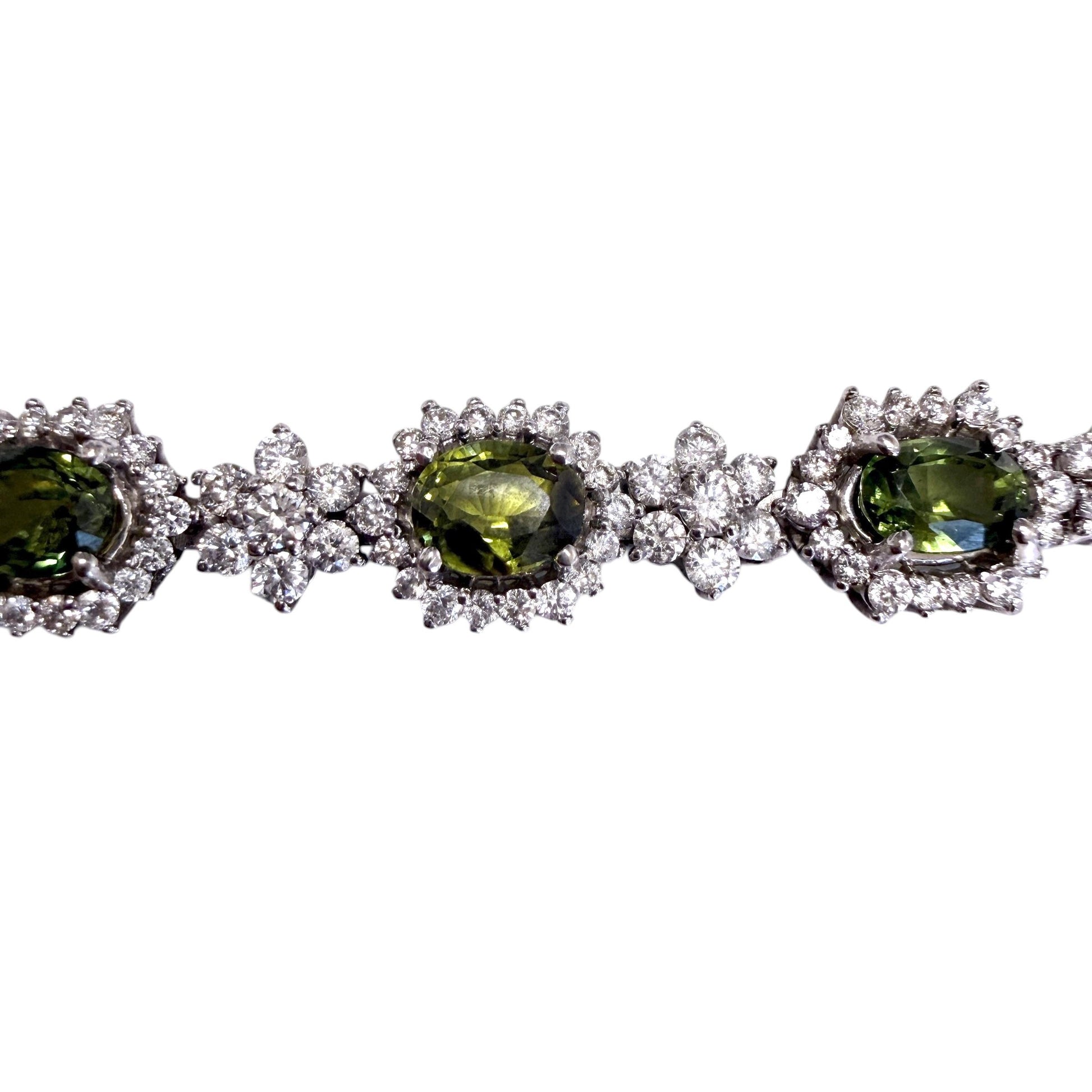 8.1cttw. Green Sapphire & 5.3cttw. White Diamond Bracelet in 14K WG 6" 17.3g.