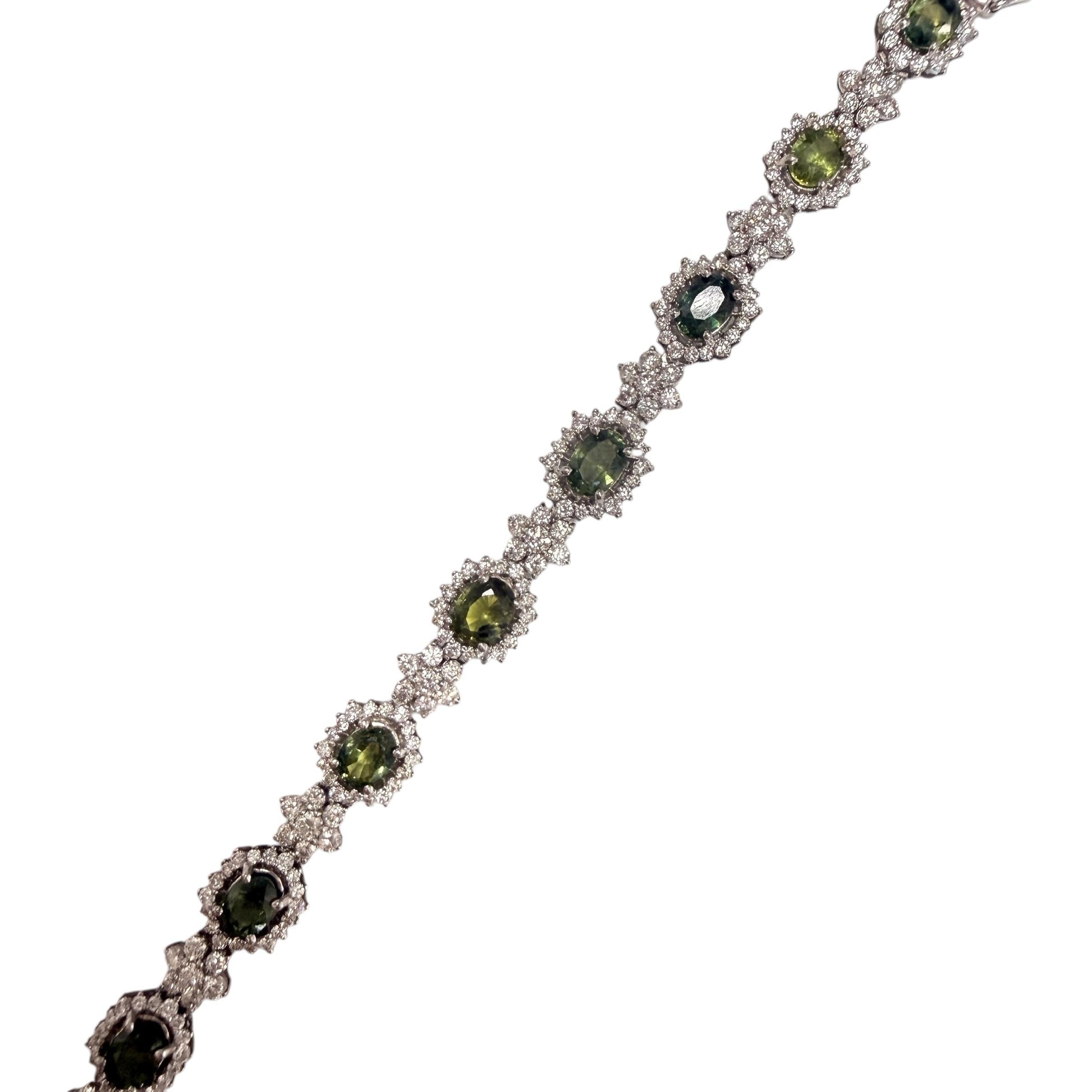 8.1cttw. Green Sapphire & 5.3cttw. White Diamond Bracelet in 14K WG 6" 17.3g.
