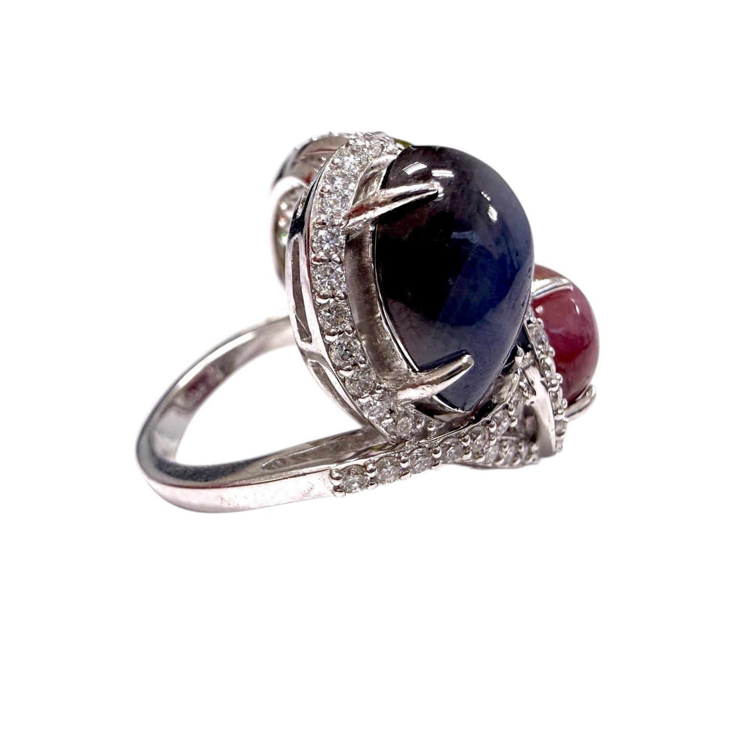 14k White Gold Multicolor Cabachon Ring with White Diamonds 4.75US 10.8g.