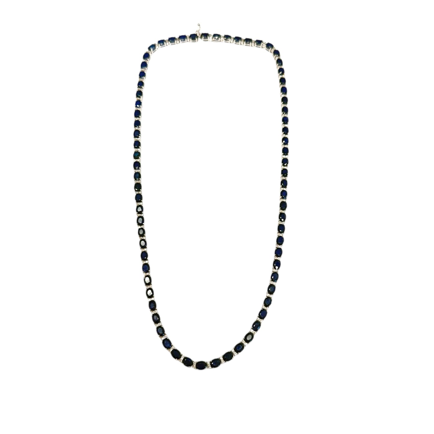 30.90cttw. Blue Sapphire & 0.55cttw. White Diamond Necklace in 14k WG 18"