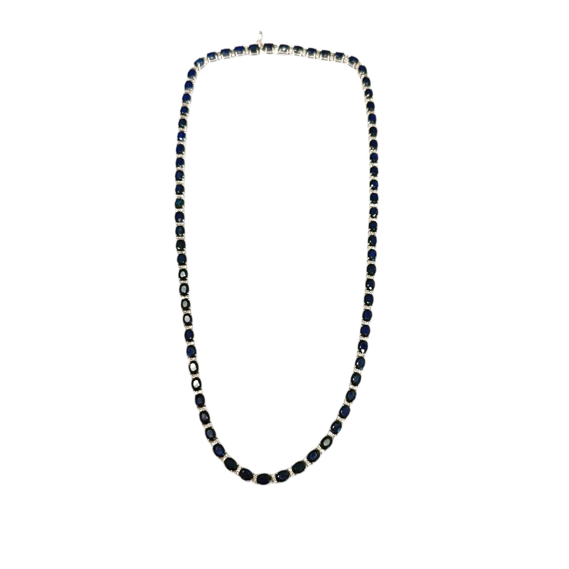 30.90cttw. Blue Sapphire & 0.55cttw. White Diamond Necklace in 14k WG 18"