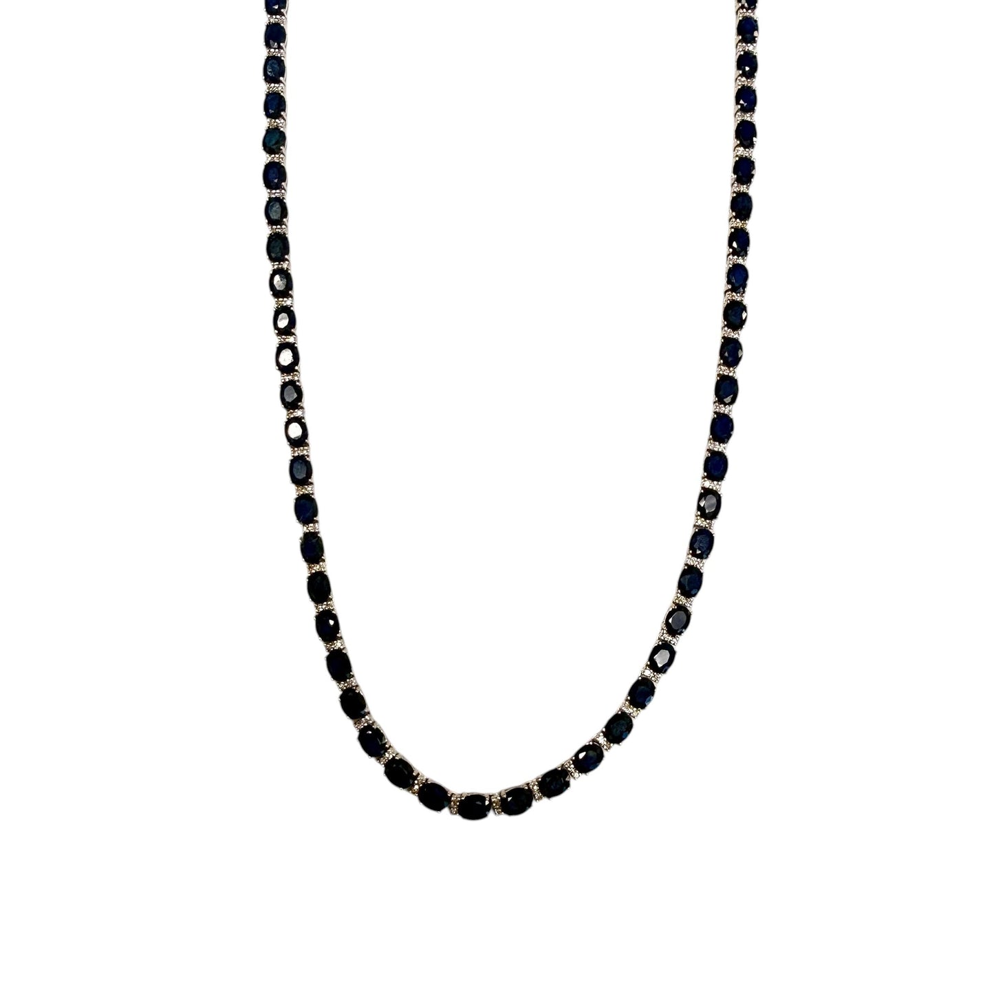 30.90cttw. Blue Sapphire & 0.55cttw. White Diamond Necklace in 14k WG 18"