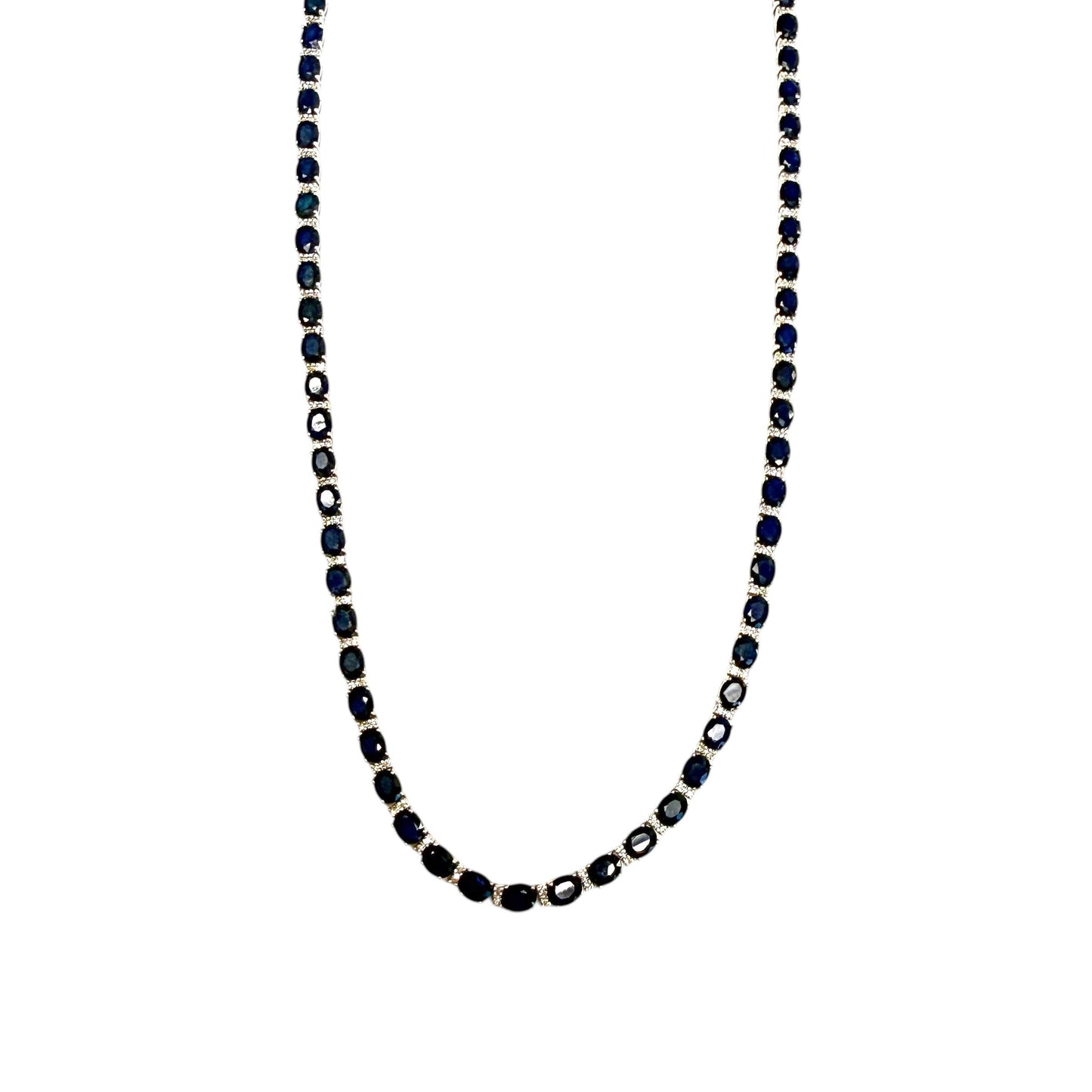 30.90cttw. Blue Sapphire & 0.55cttw. White Diamond Necklace in 14k WG 18"