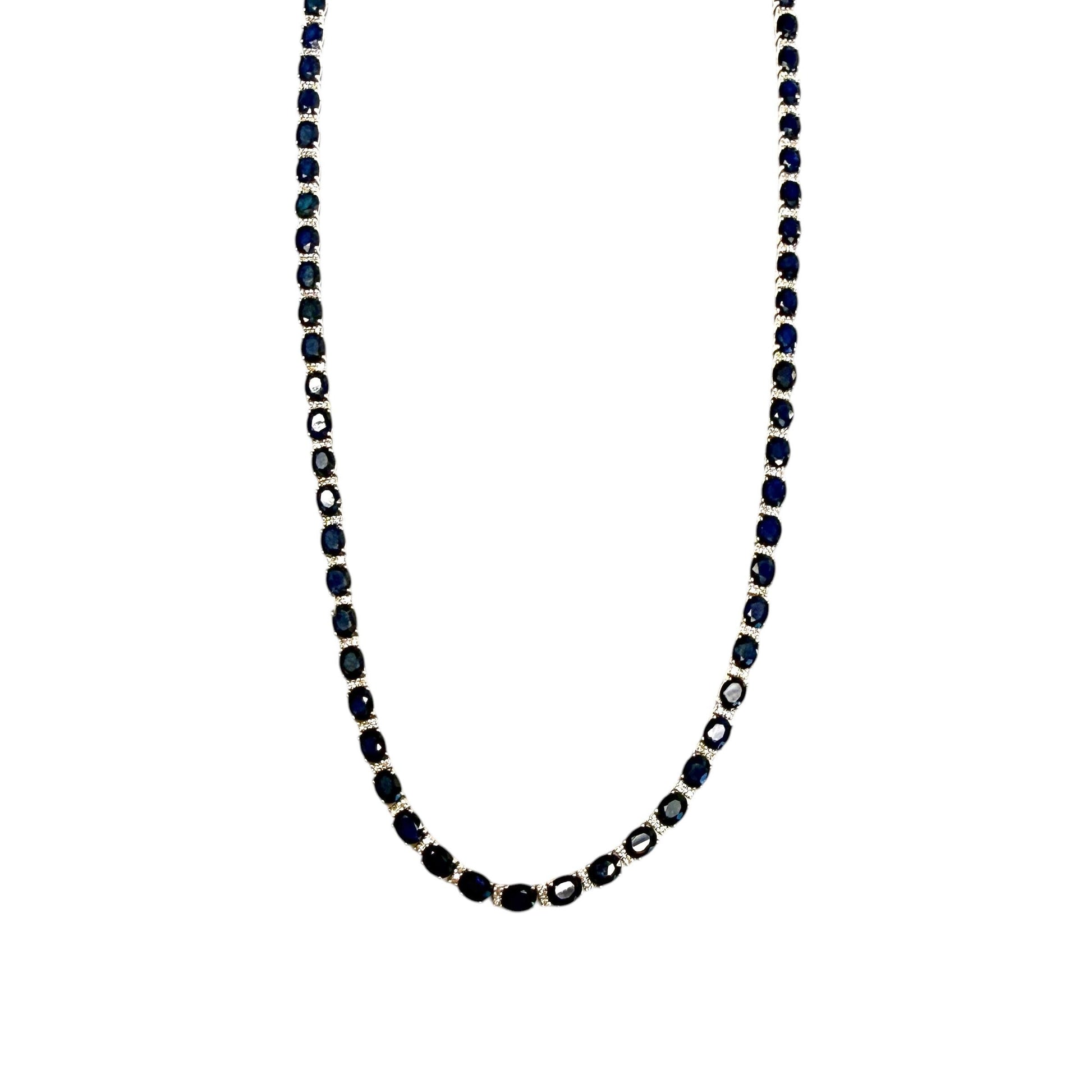 30.90cttw. Blue Sapphire & 0.55cttw. White Diamond Necklace in 14k WG 18"
