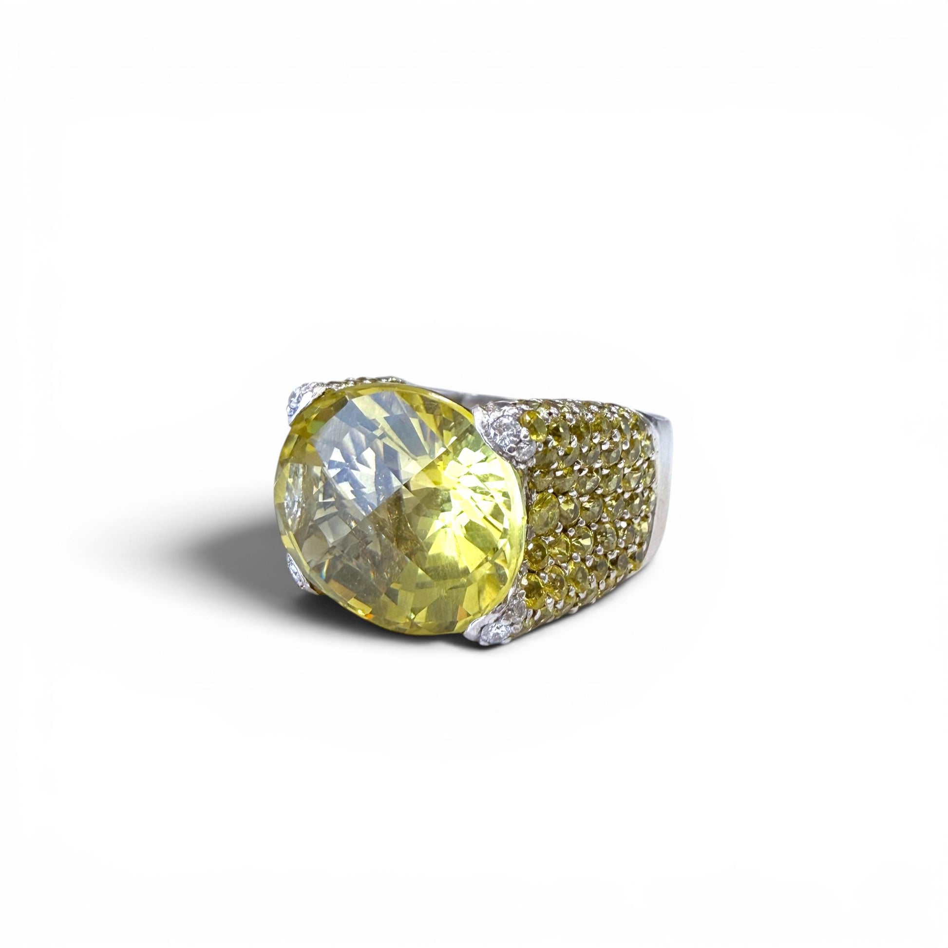 15.29ct. Topaz & 7cttw. Green Sapphires Ring in 18k White Gold 9 US 17.1g