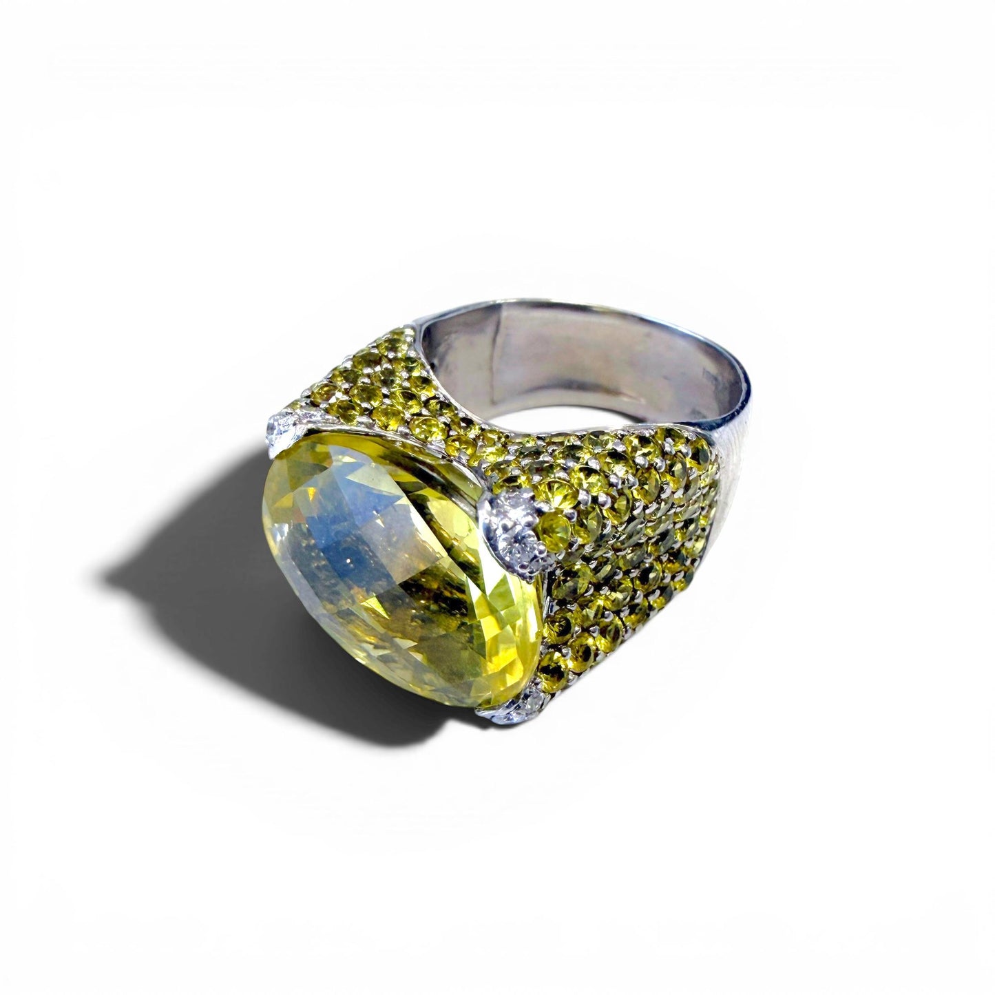 15.29ct. Topaz & 7cttw. Green Sapphires Ring in 18k White Gold 9 US 17.1g