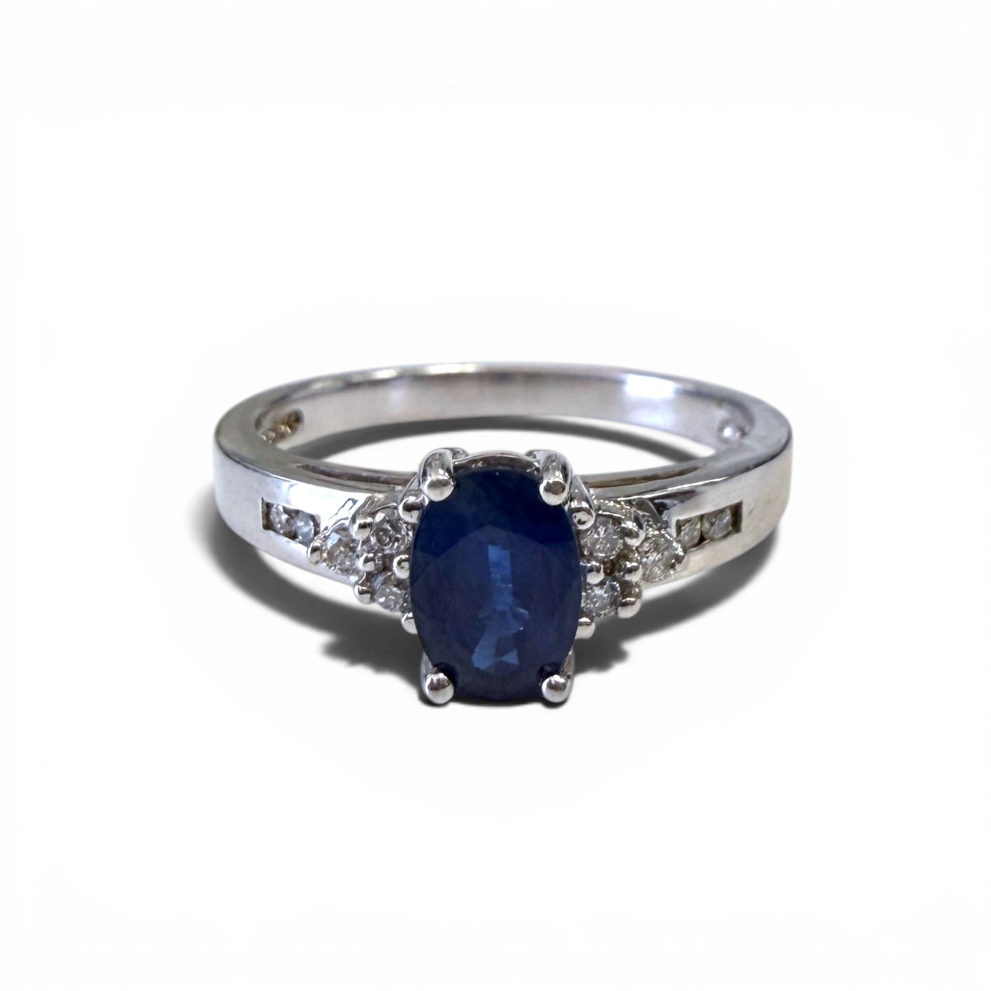 0.88ct Blue Sapphire & 0.09cttw. White Diamond Ring in 14k White Gold 7US