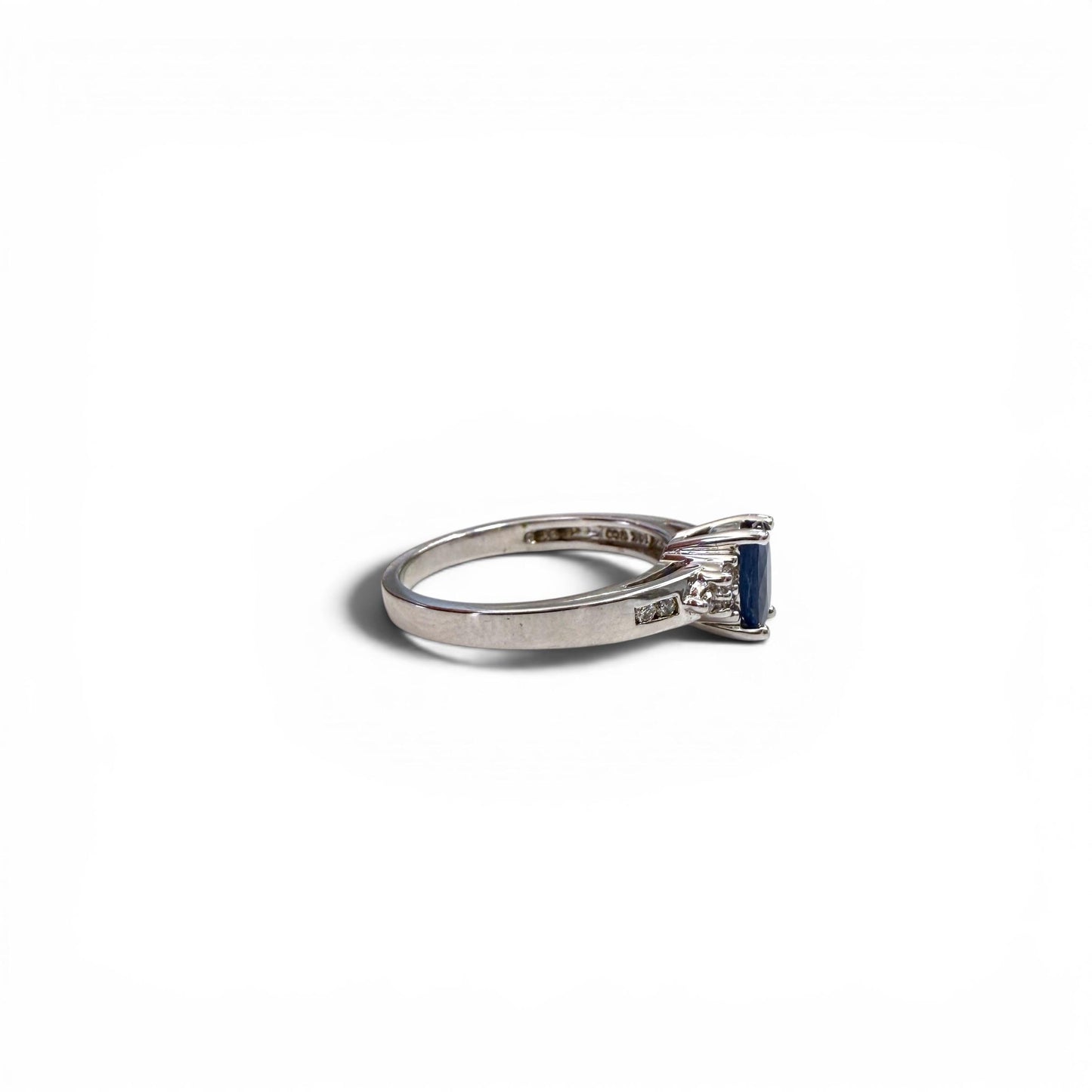 0.88ct Blue Sapphire & 0.09cttw. White Diamond Ring in 14k White Gold 7US
