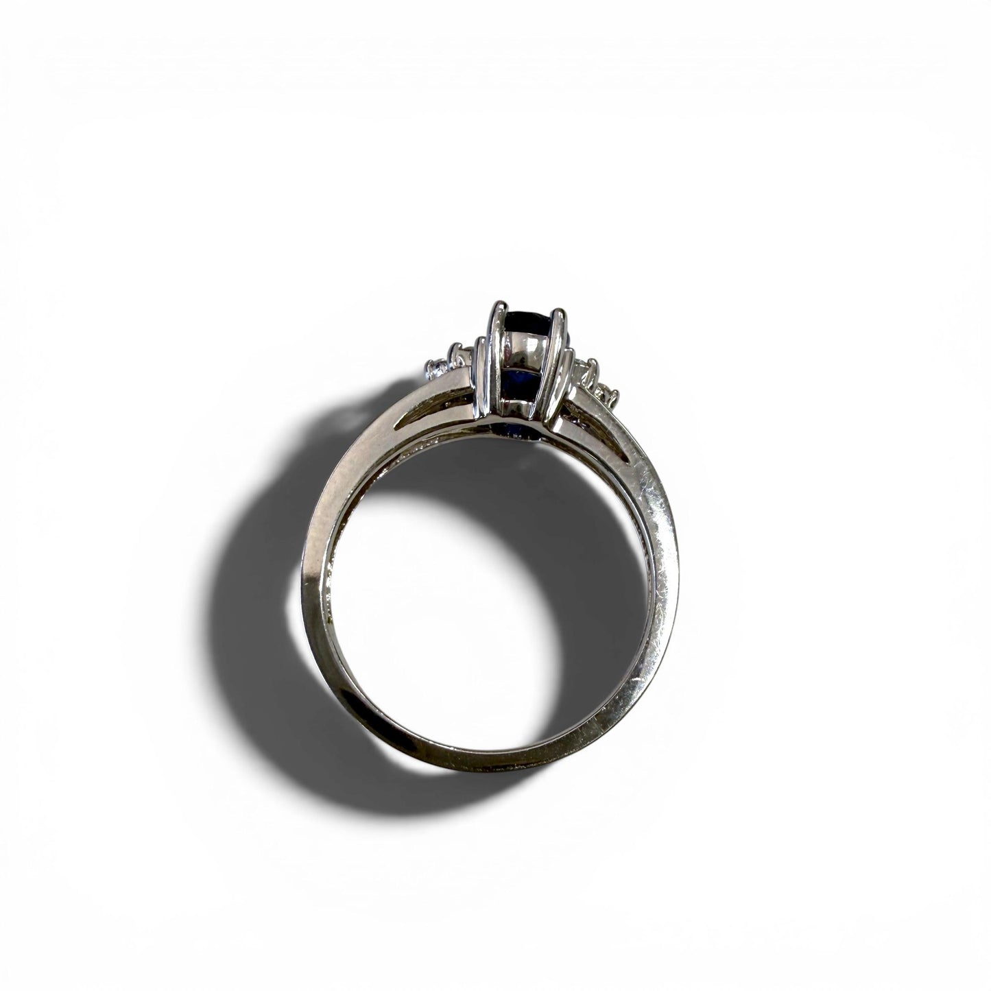 0.88ct Blue Sapphire & 0.09cttw. White Diamond Ring in 14k White Gold 7US