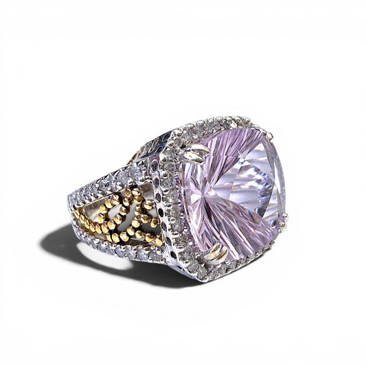 10.75ct. Kunzite & 0.92cttw. White Diamond Fashion Ring in 14k White Gold 7US