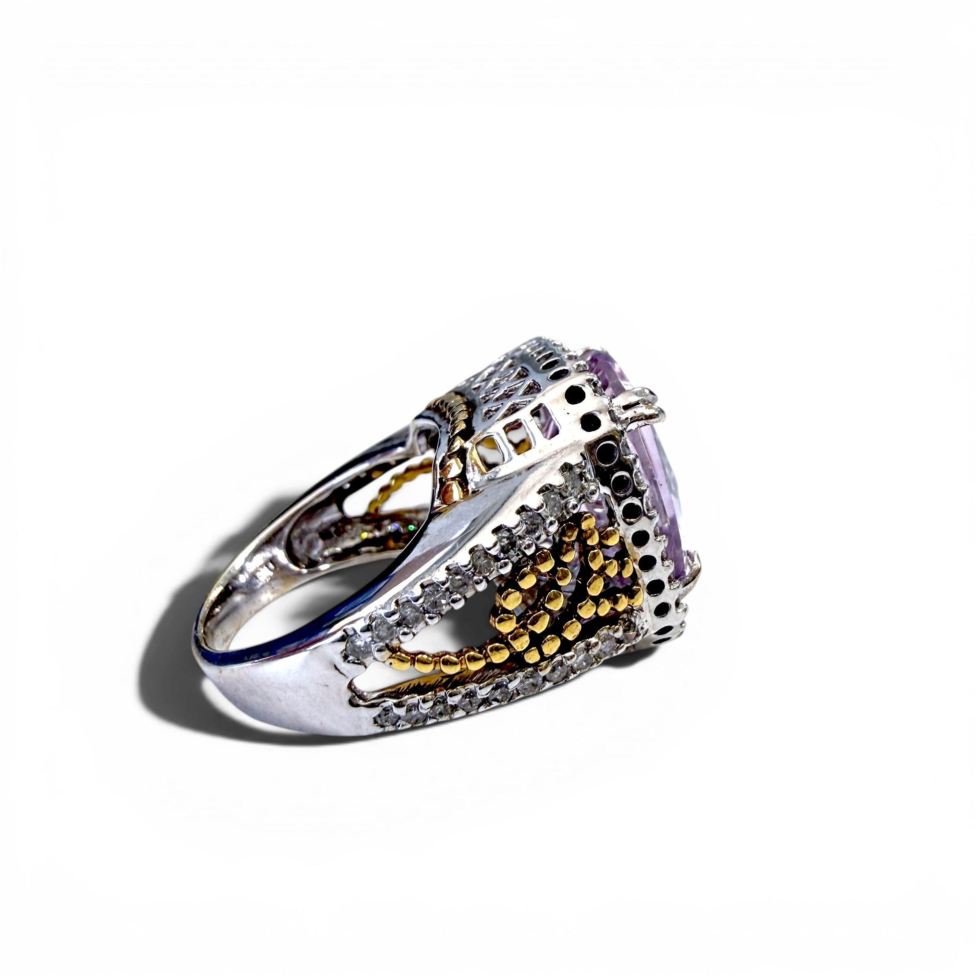 10.75ct. Kunzite & 0.92cttw. White Diamond Fashion Ring in 14k White Gold 7US