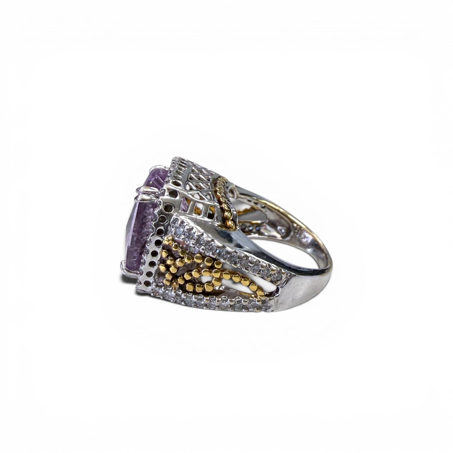 10.75ct. Kunzite & 0.92cttw. White Diamond Fashion Ring in 14k White Gold 7US
