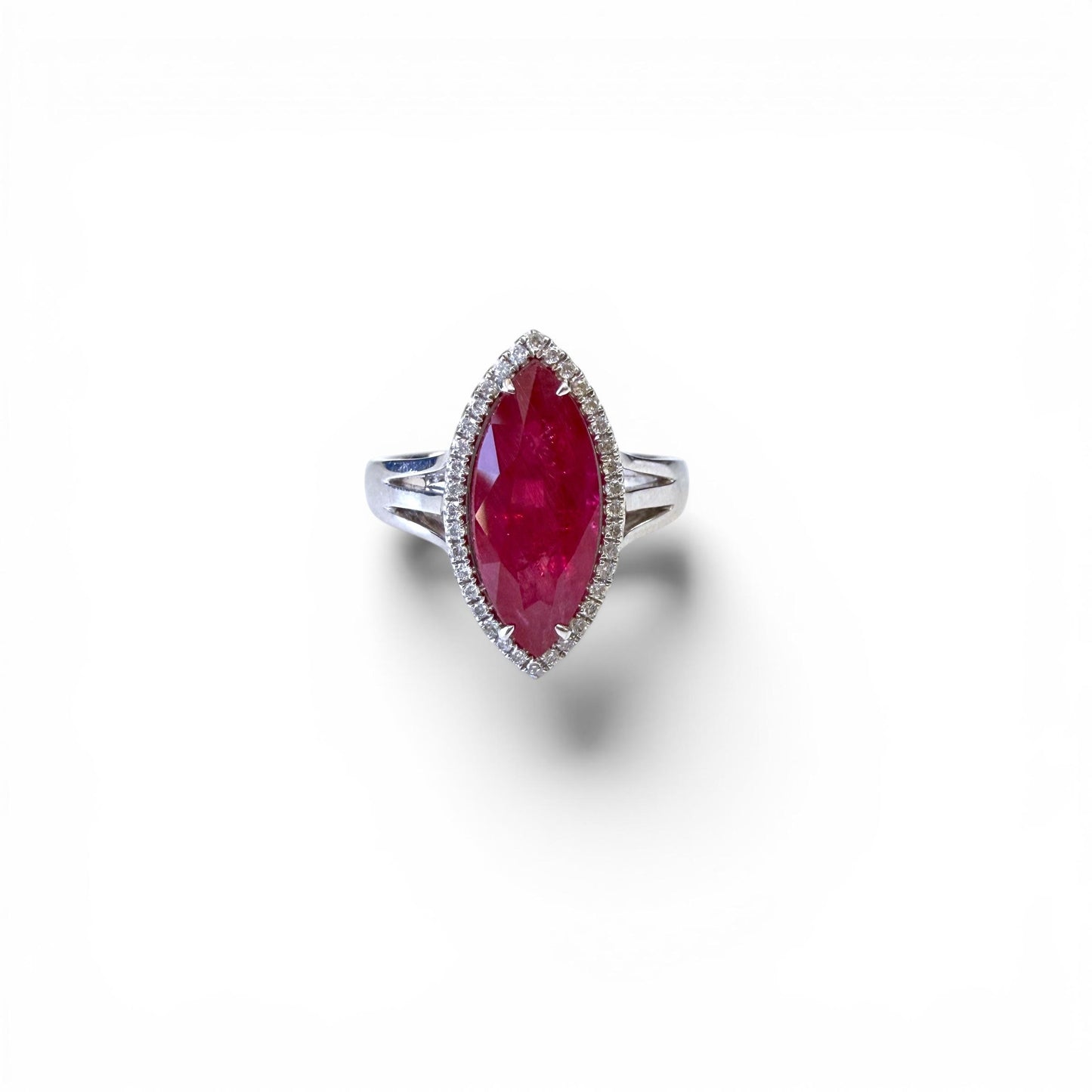 GIA 3.86ct Red Mozambique Ruby & White Diamond Ring in 18k White Gold 6.75US