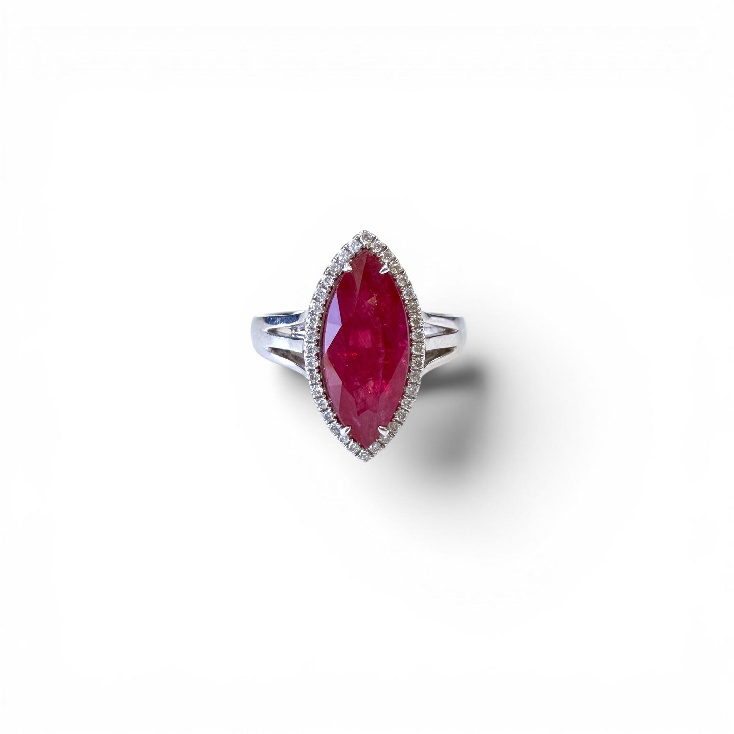 GIA 3.86ct Red Mozambique Ruby & White Diamond Ring in 18k White Gold 6.75US