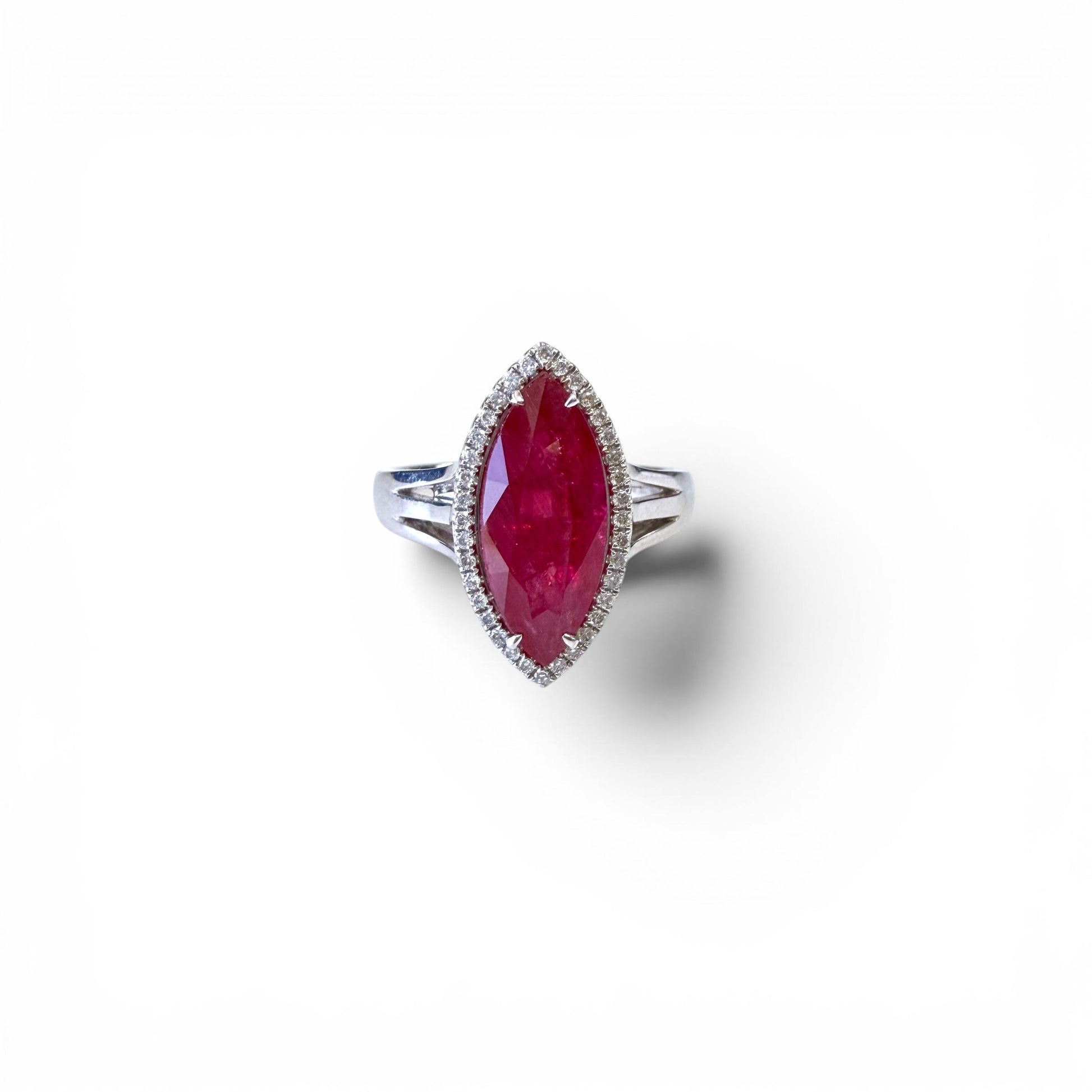 GIA 3.86ct Red Mozambique Ruby & White Diamond Ring in 18k White Gold 6.75US