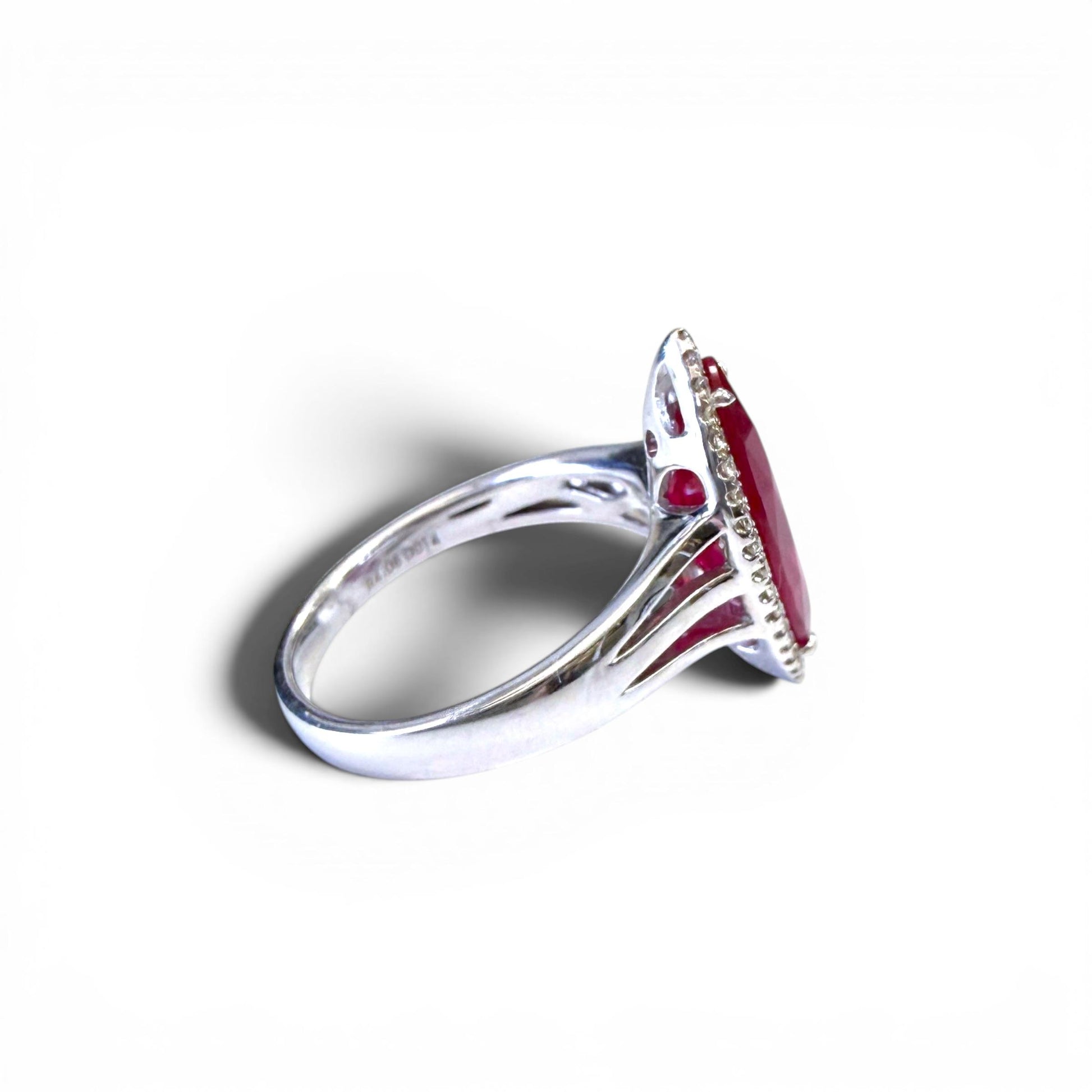 GIA 3.86ct Red Mozambique Ruby & White Diamond Ring in 18k White Gold 6.75US