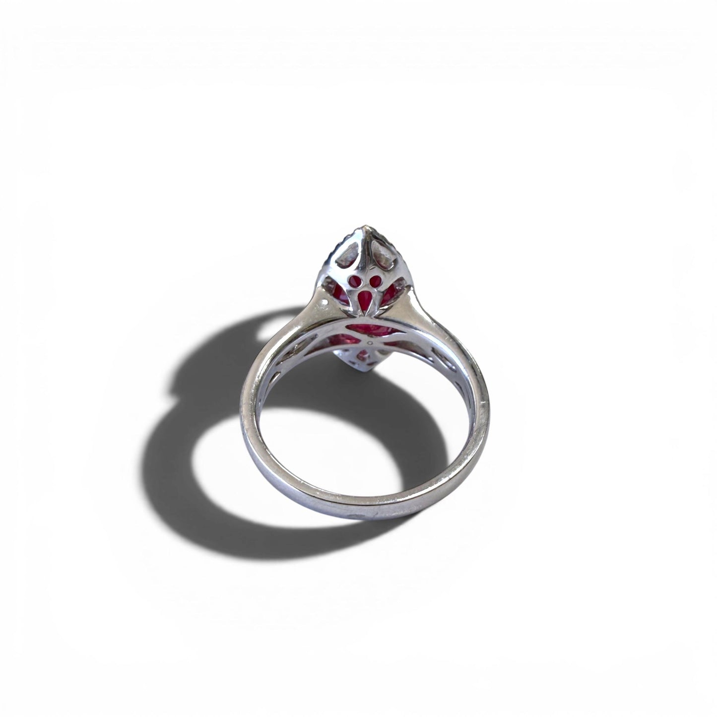 GIA 3.86ct Red Mozambique Ruby & White Diamond Ring in 18k White Gold 6.75US