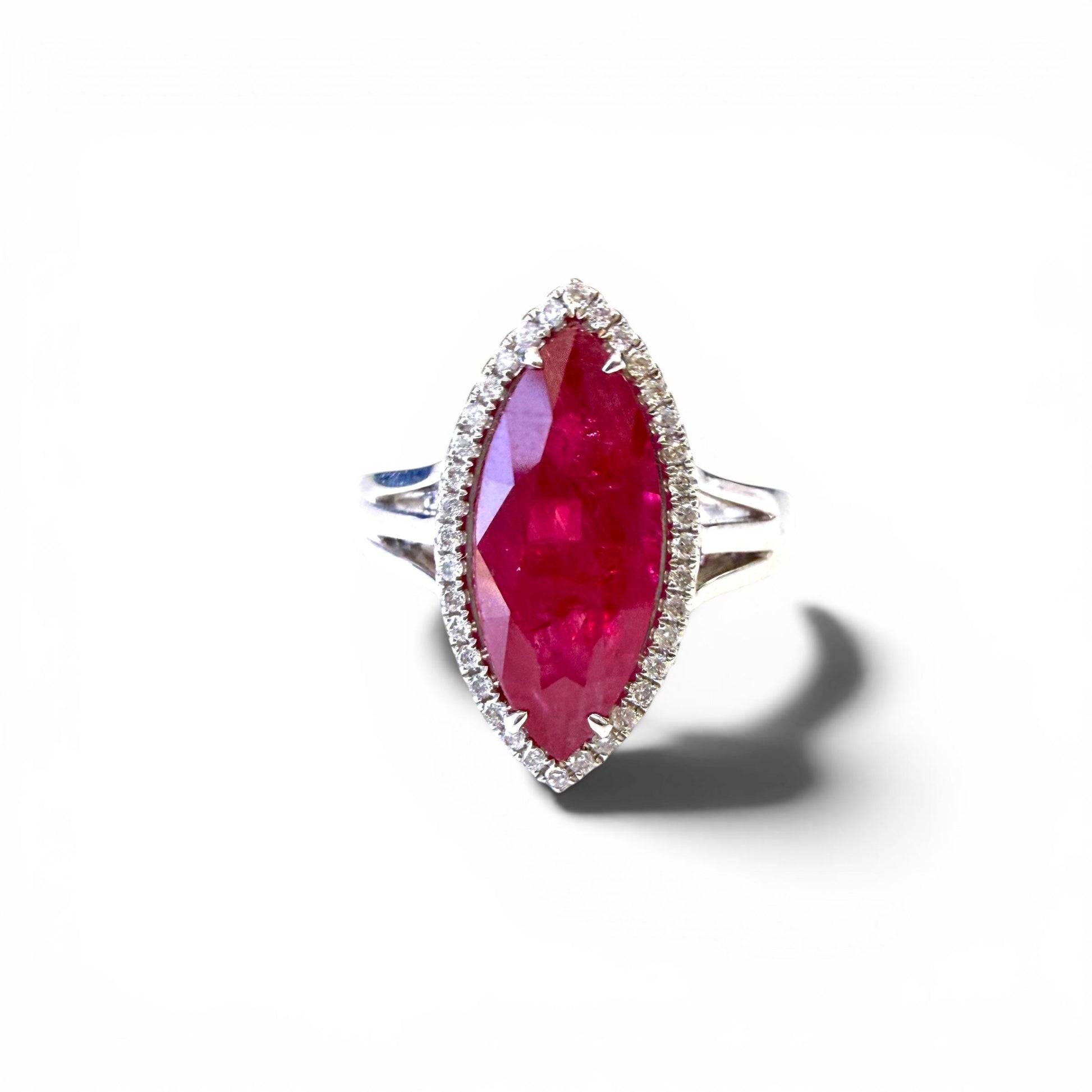 GIA 3.86ct Red Mozambique Ruby & White Diamond Ring in 18k White Gold 6.75US