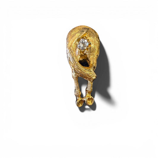 14k Yellow Gold Equestrian Pin with White Diamond "Horse's Ass Pin" 2.13g.
