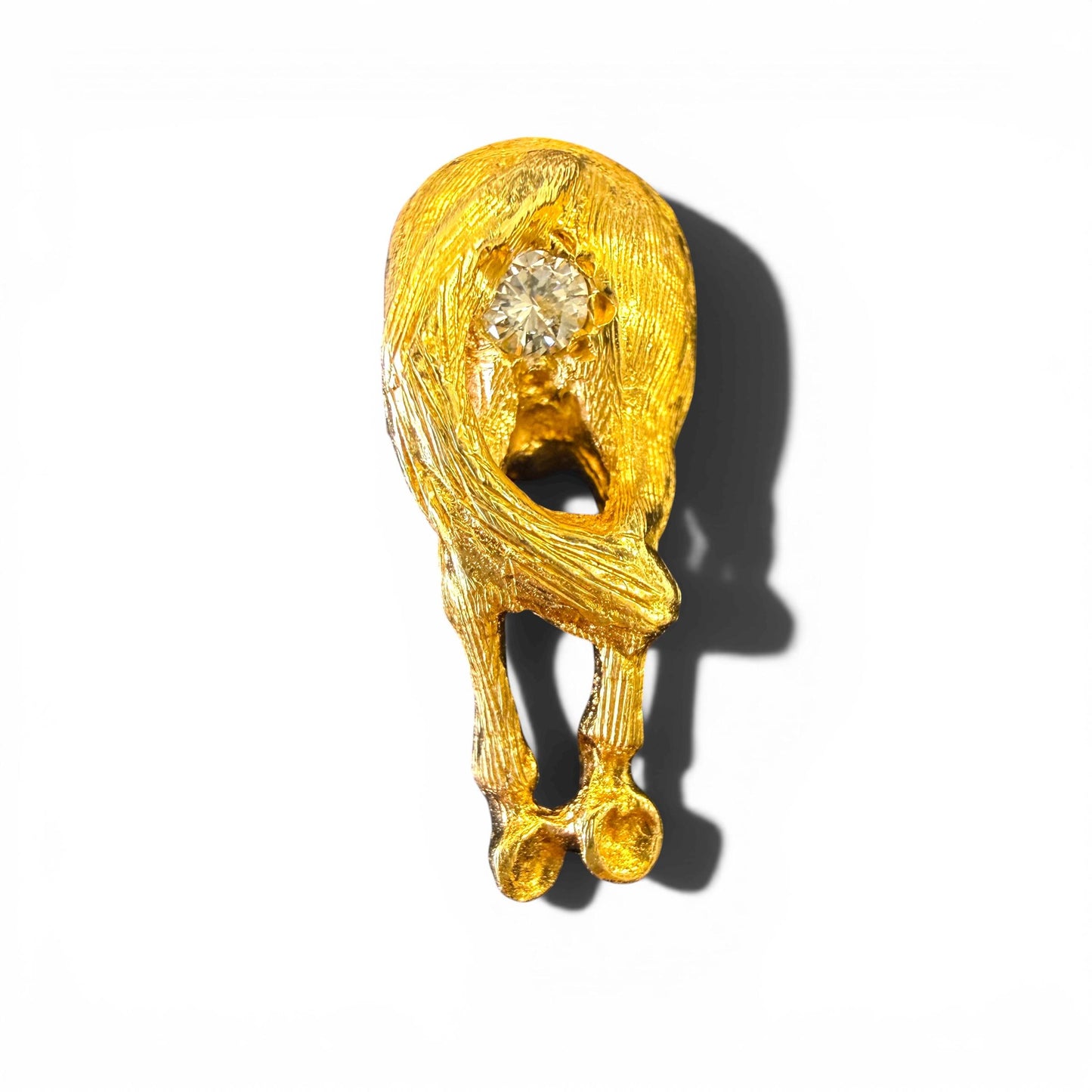14k Yellow Gold Equestrian Pin with White Diamond "Horse's Ass Pin" 2.13g.
